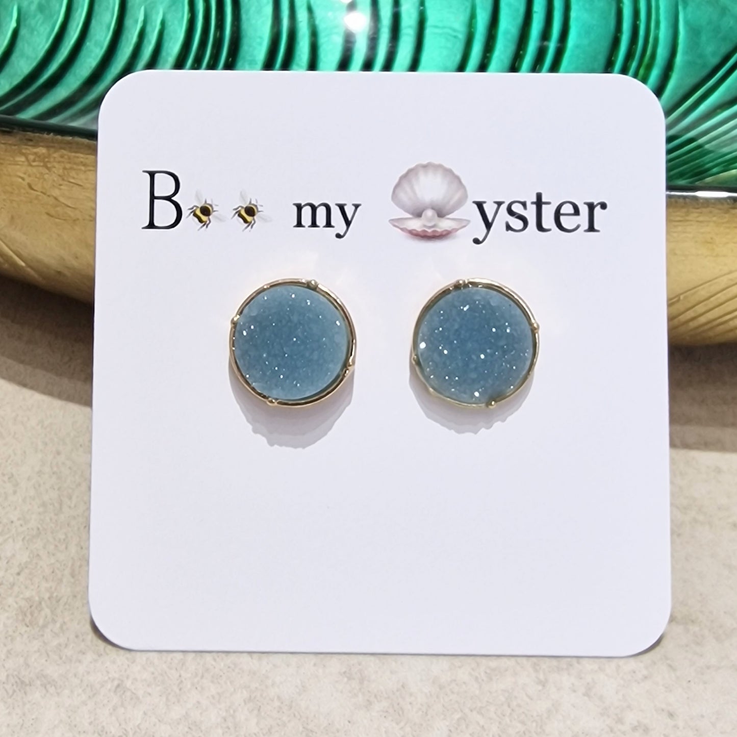 Blue Druzy Stud Pierced Fashion Earrings