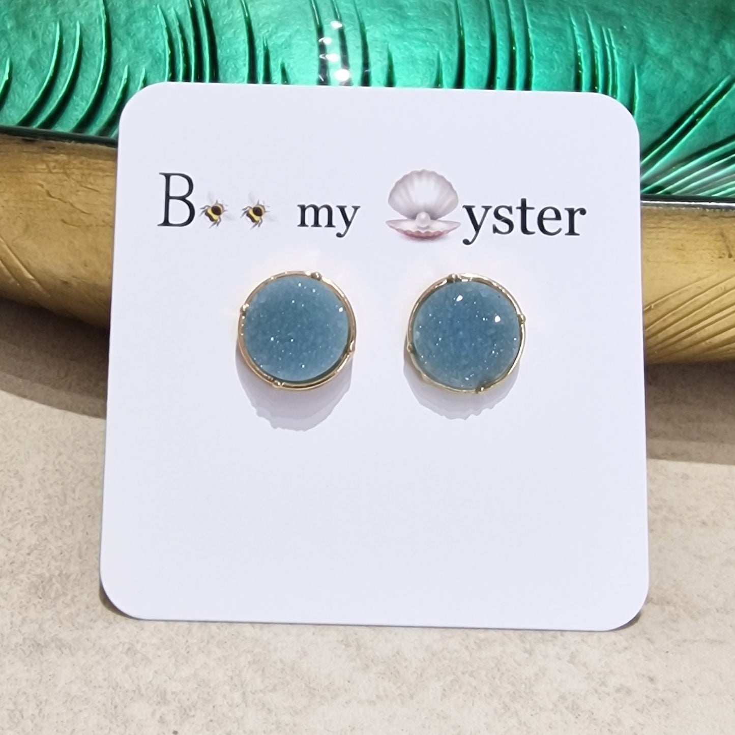Blue Druzy Stud Pierced Fashion Earrings