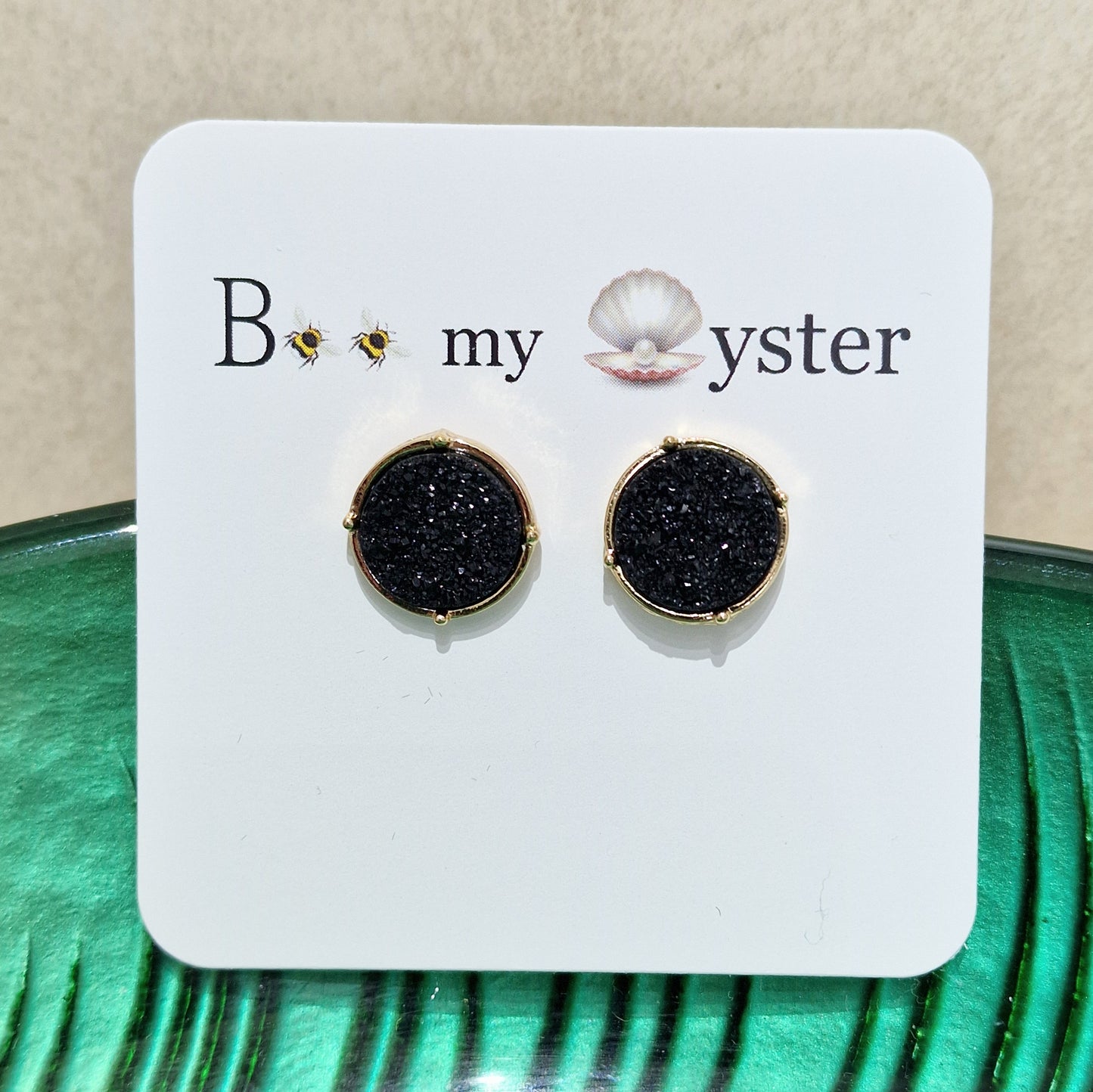 Black Druzy Stud Pierced Fashion Earrings