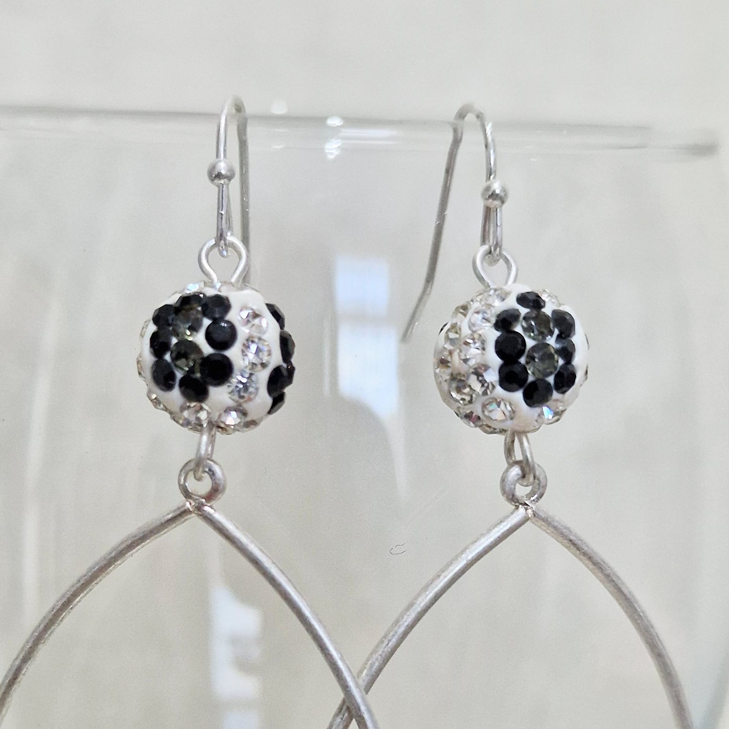 Zebra Crystal Ball Pierced Teardrop Hoop Silver Fashion Earrings