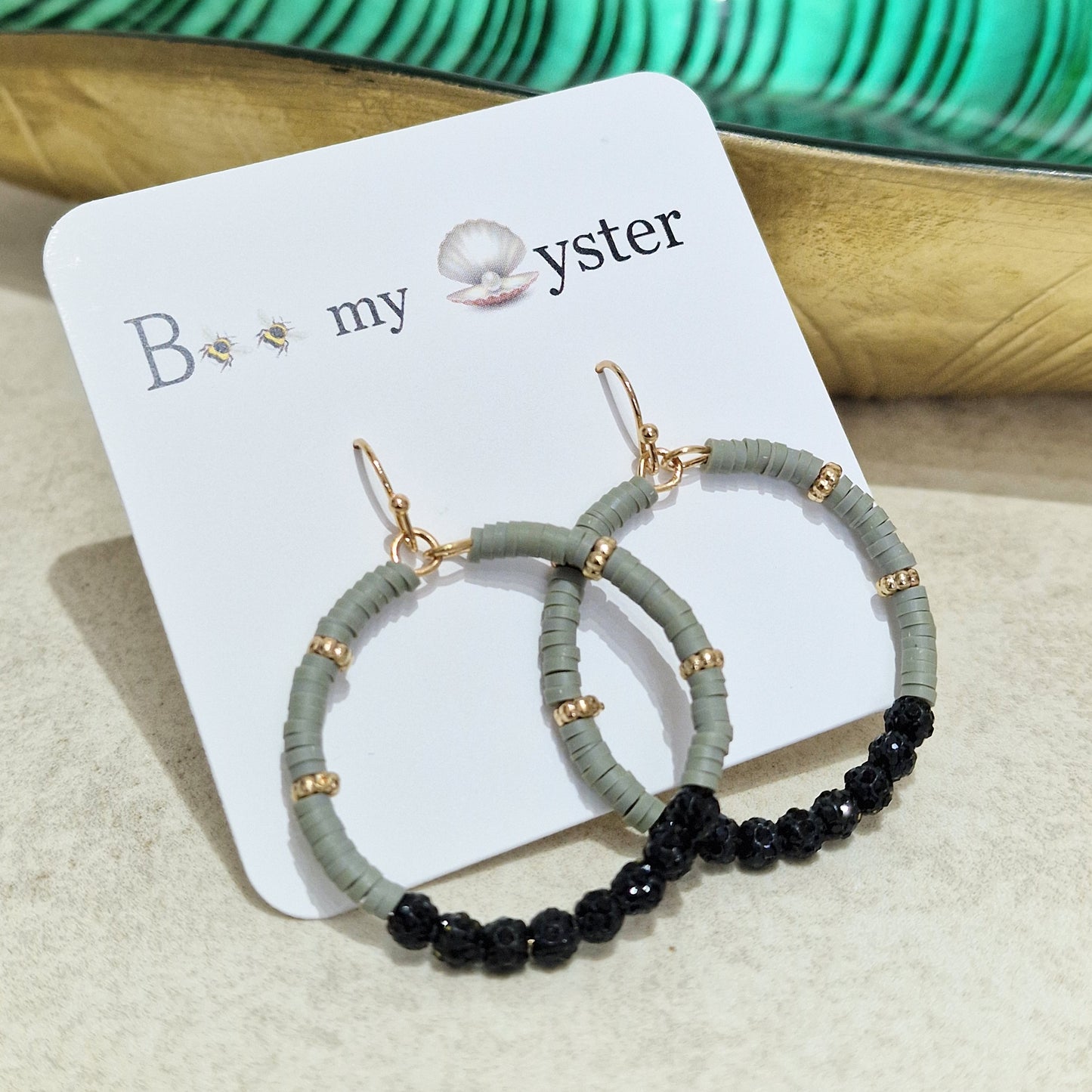 Black Grey Crystal Ball Pierced Hoop Fashion Earrings