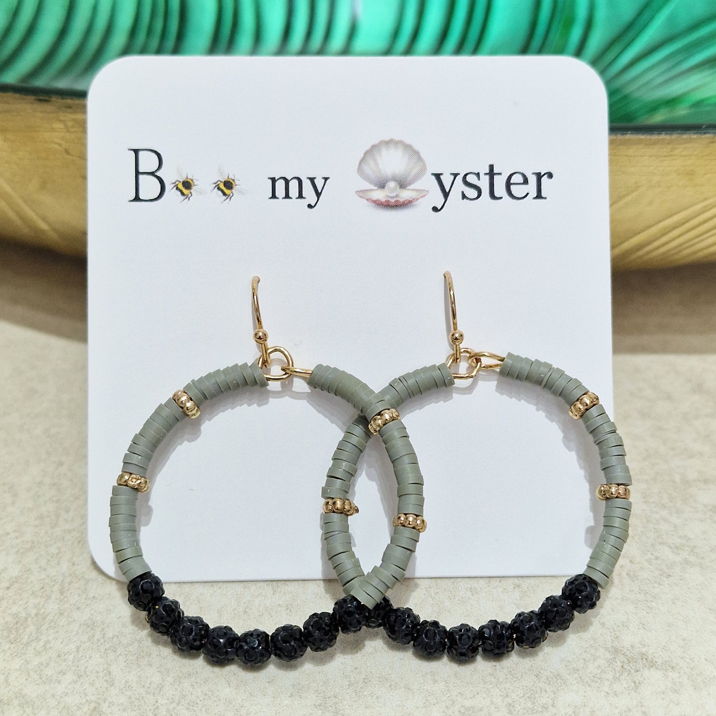 Black Grey Crystal Ball Pierced Hoop Fashion Earrings
