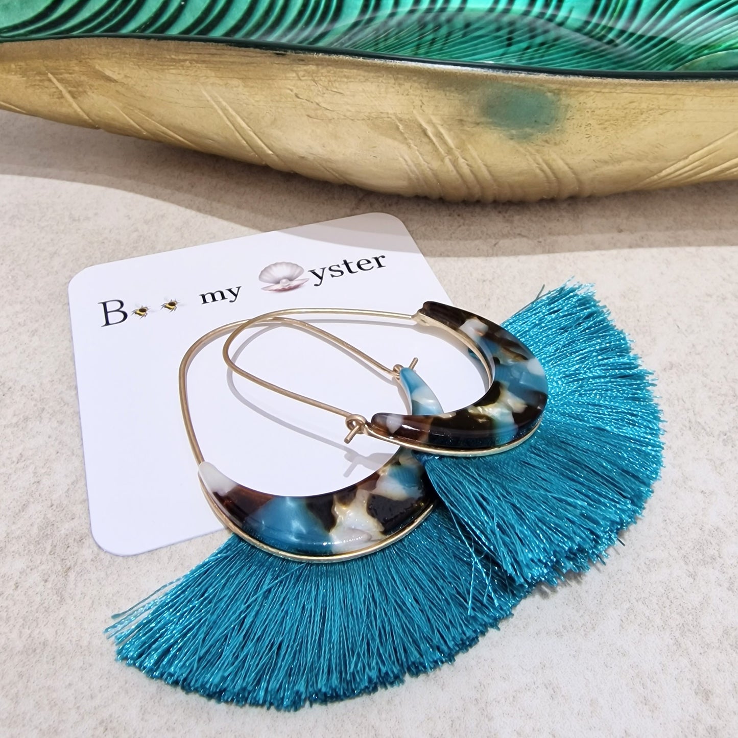Stylish Teal Silk Fan Pierced Fashion Earrings