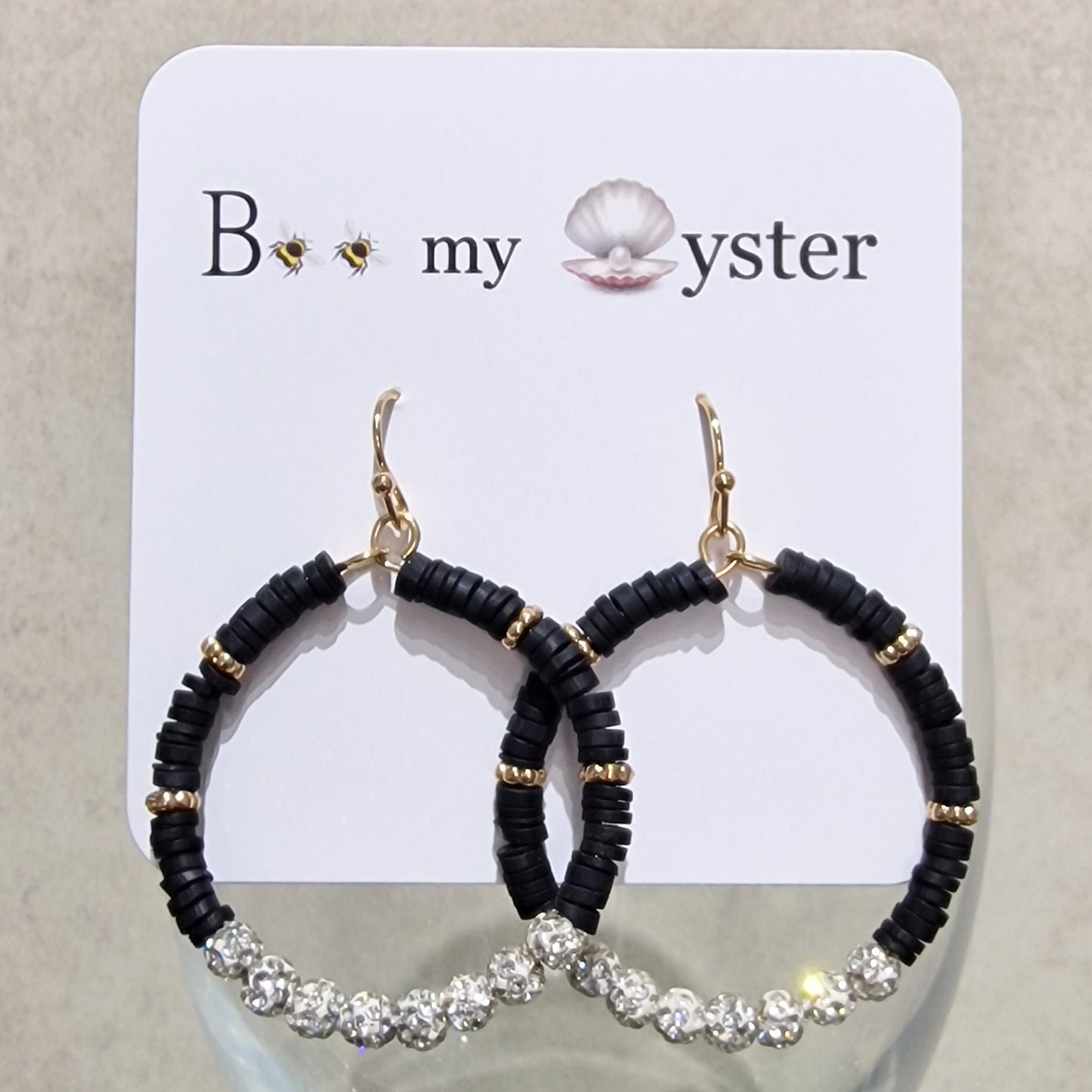 Black Clear Crystal Ball Pierced Hoop Fashion Earrings