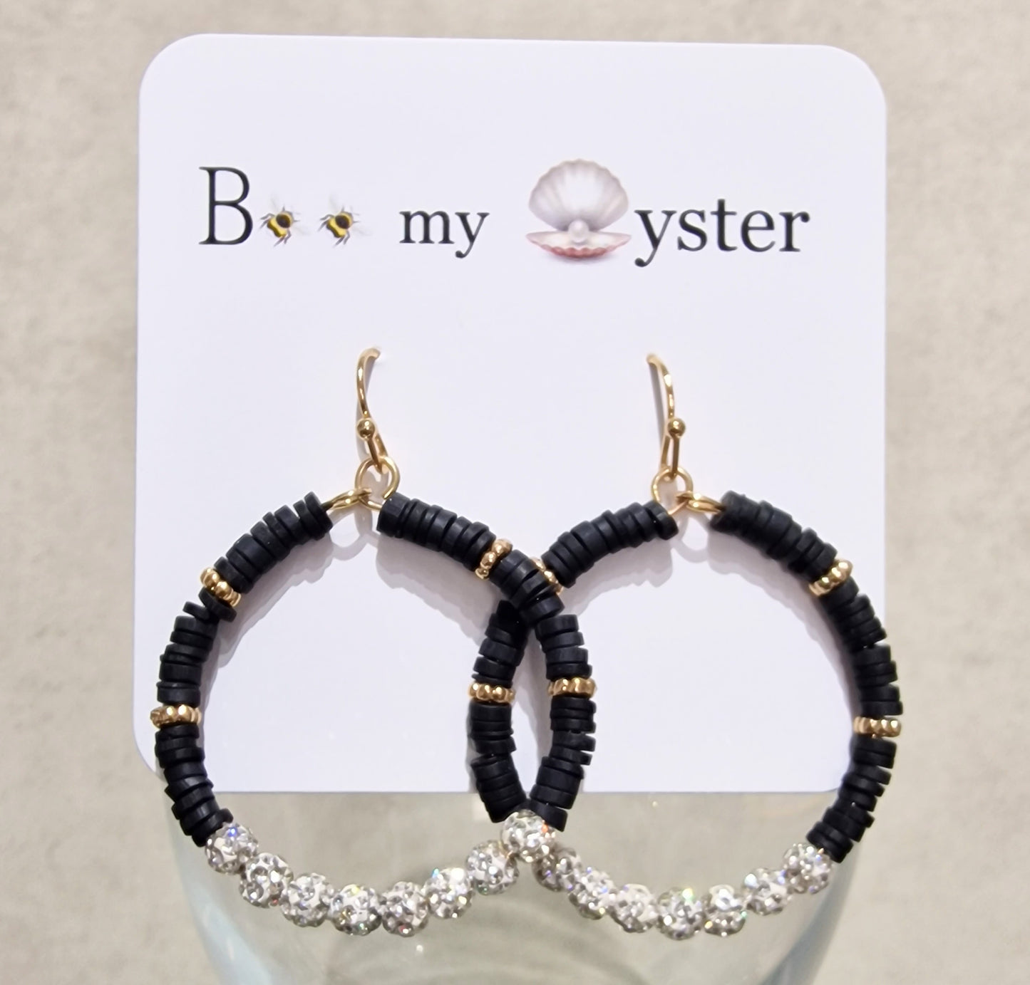 Black Clear Crystal Ball Pierced Hoop Fashion Earrings