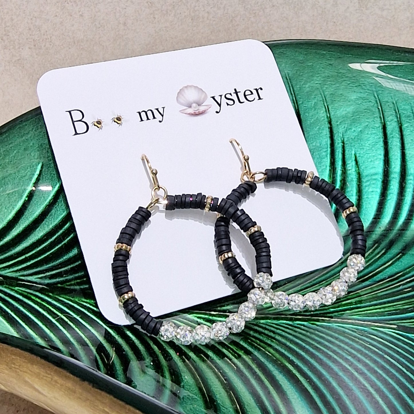 Black Clear Crystal Ball Pierced Hoop Fashion Earrings