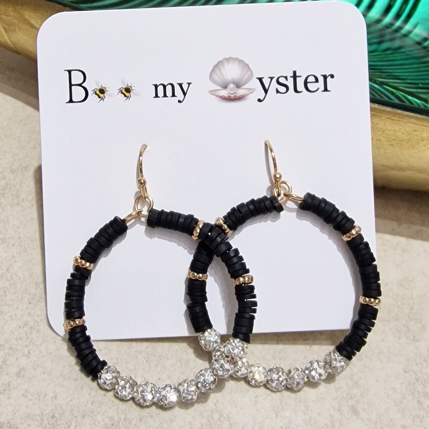 Black Clear Crystal Ball Pierced Hoop Fashion Earrings