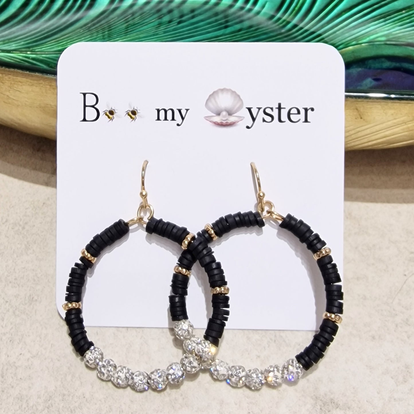 Black Clear Crystal Ball Pierced Hoop Fashion Earrings