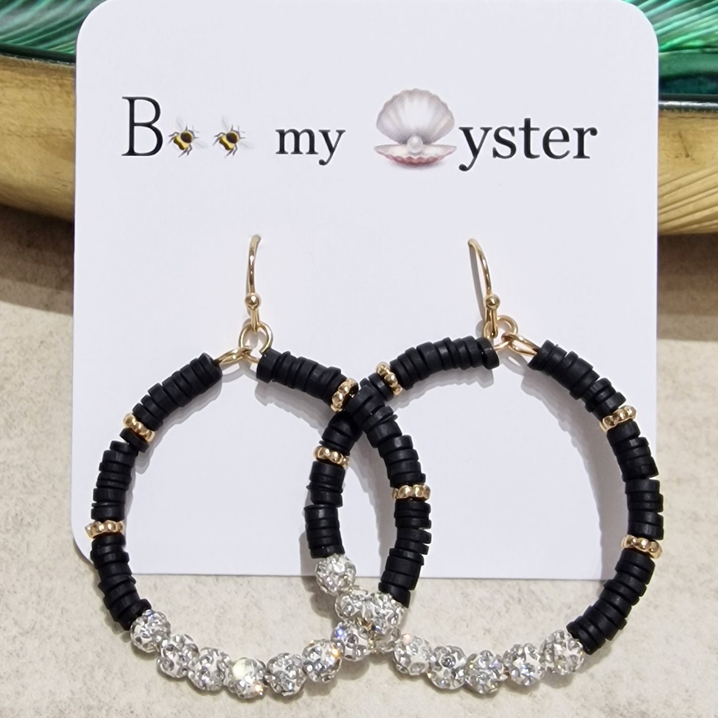 Black Clear Crystal Ball Pierced Hoop Fashion Earrings