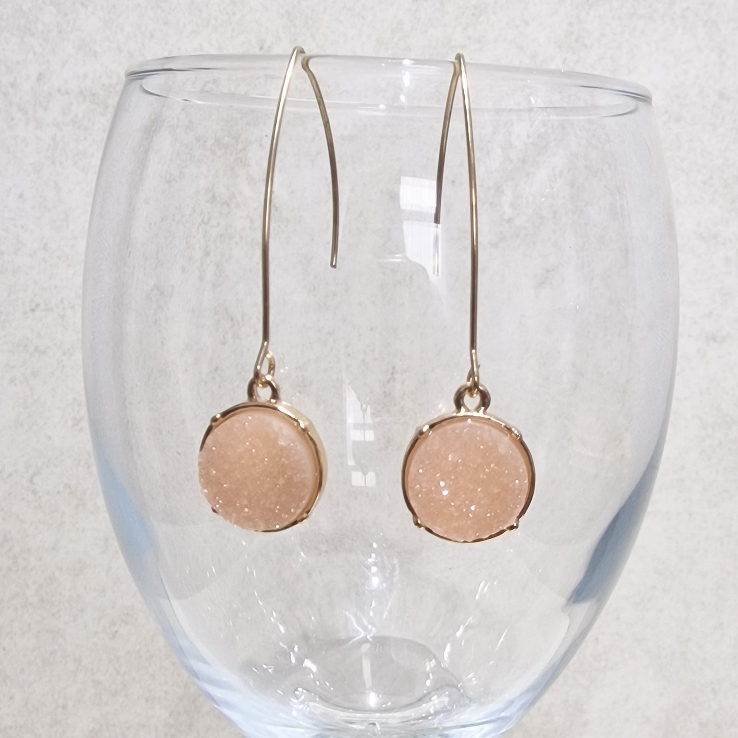 Pale Pink Druzy Long Pierced Fashion Earrings