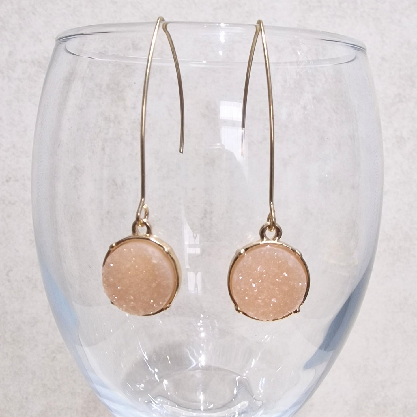 Pale Pink Druzy Long Pierced Fashion Earrings