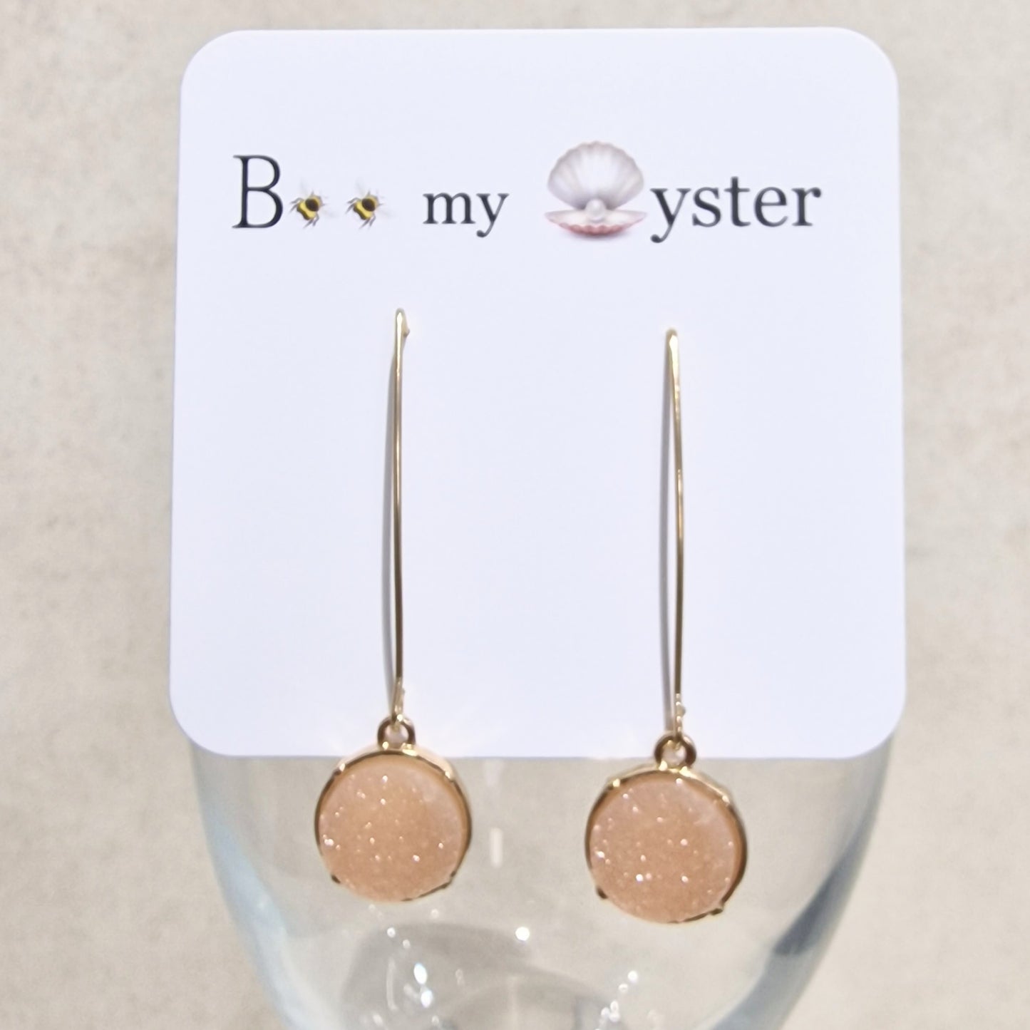 Pale Pink Druzy Long Pierced Fashion Earrings
