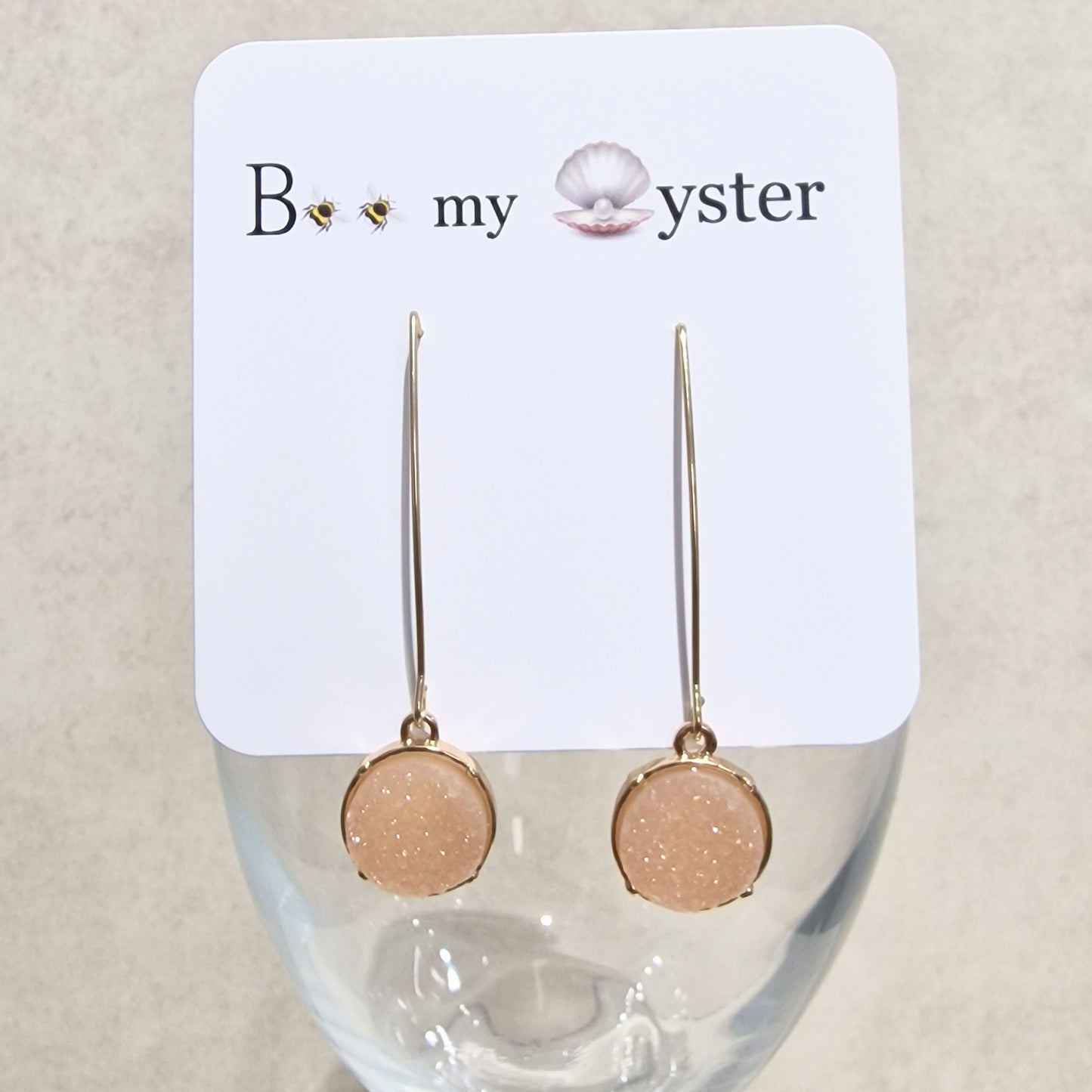 Pale Pink Druzy Long Pierced Fashion Earrings