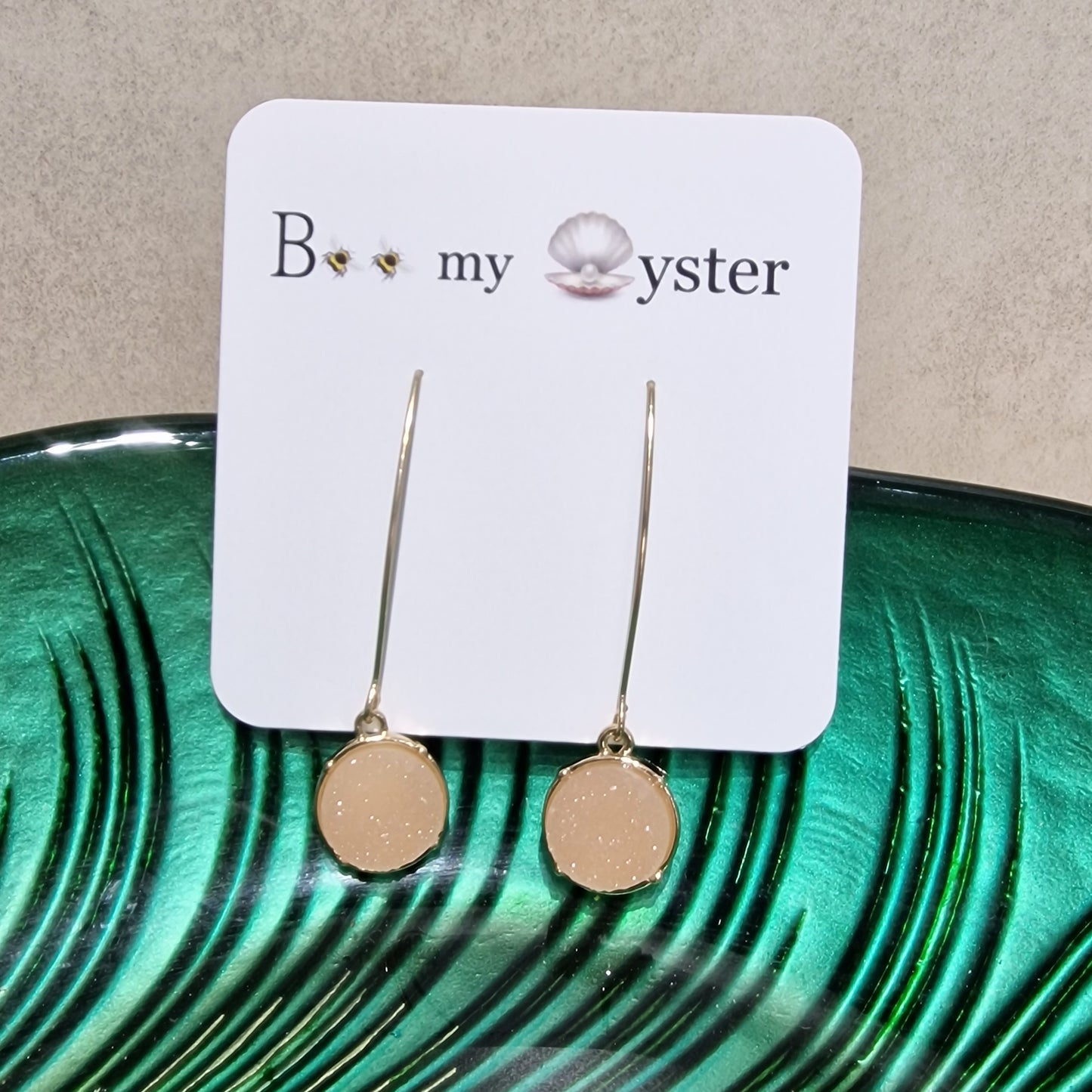 Pale Pink Druzy Long Pierced Fashion Earrings
