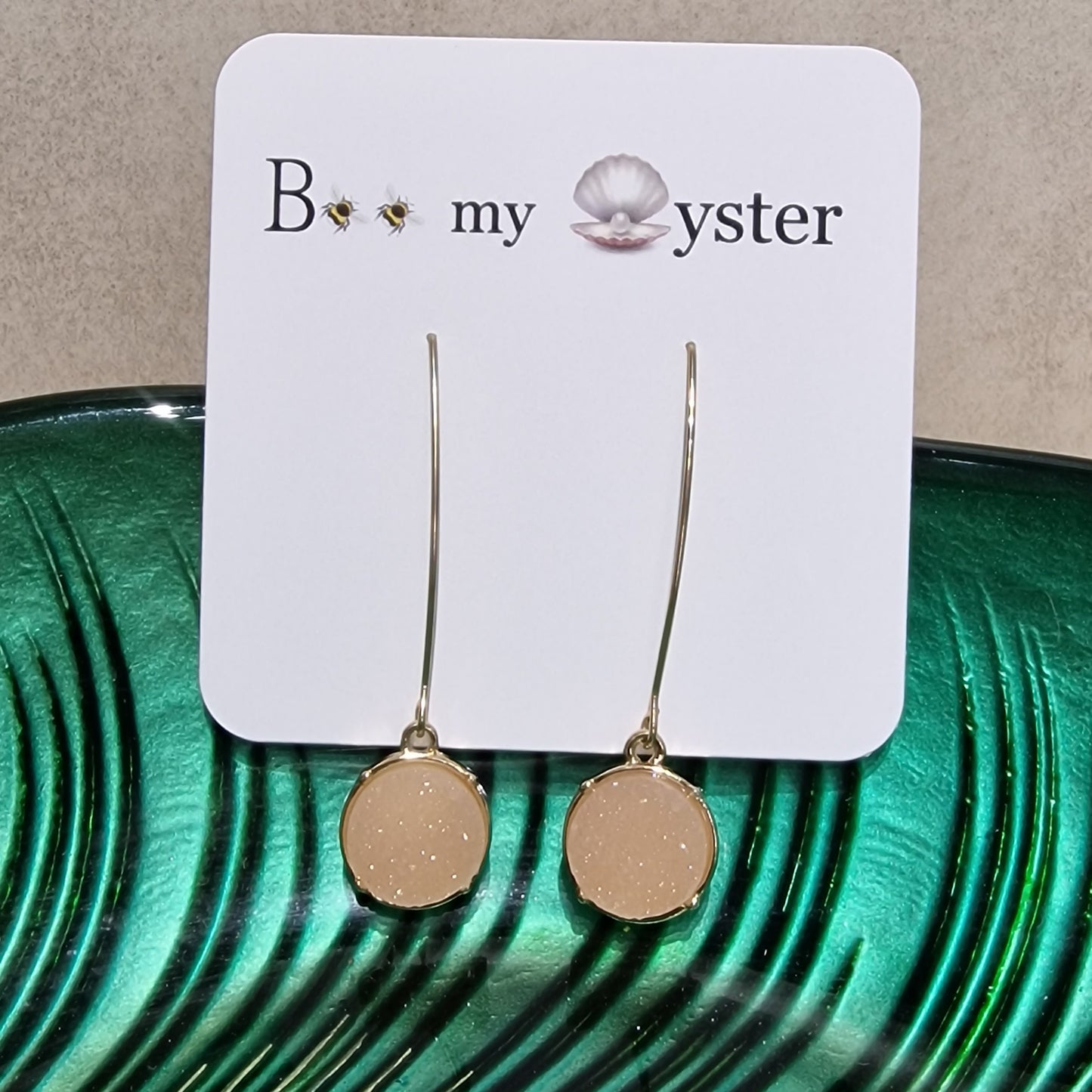 Pale Pink Druzy Long Pierced Fashion Earrings