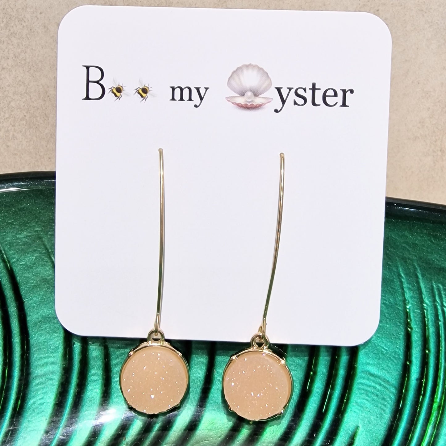 Pale Pink Druzy Long Pierced Fashion Earrings