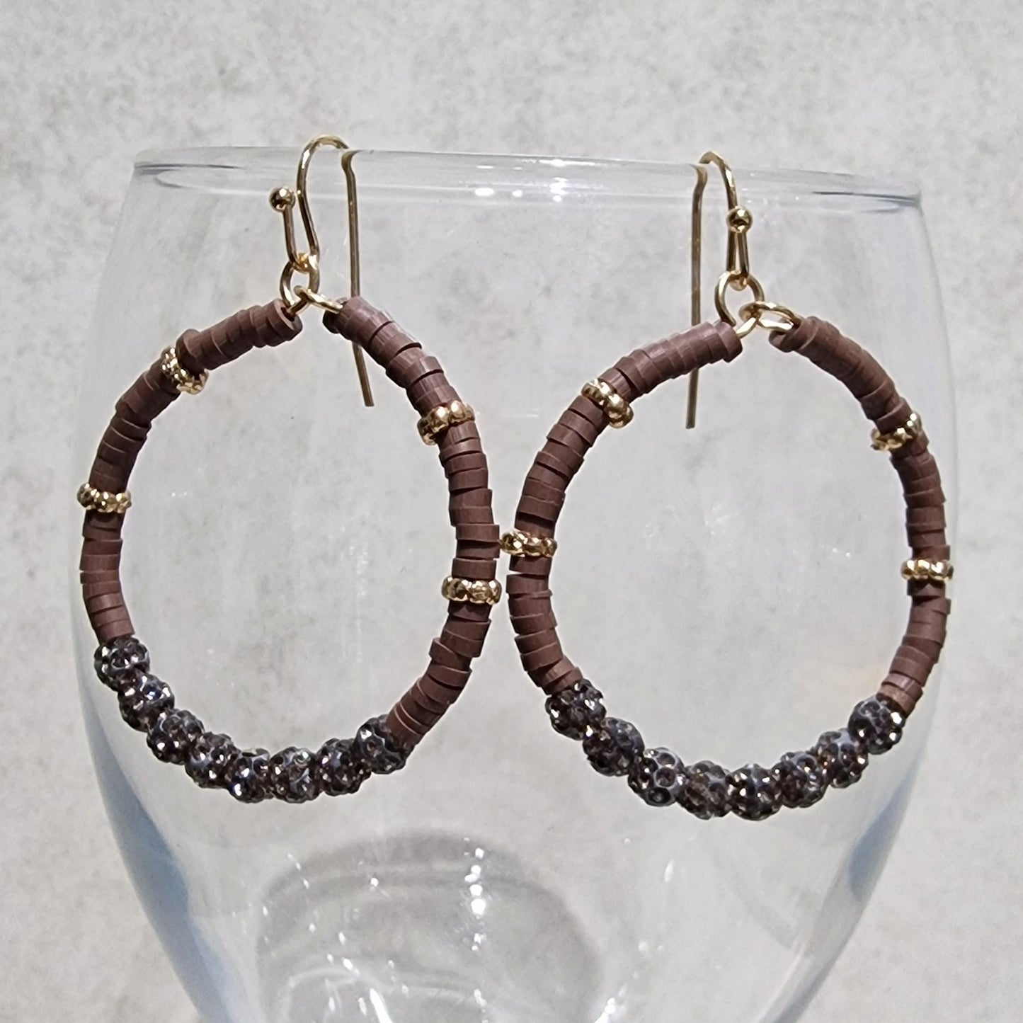 Black Diamond Crystal Ball Pierced Hoop Fashion Earrings