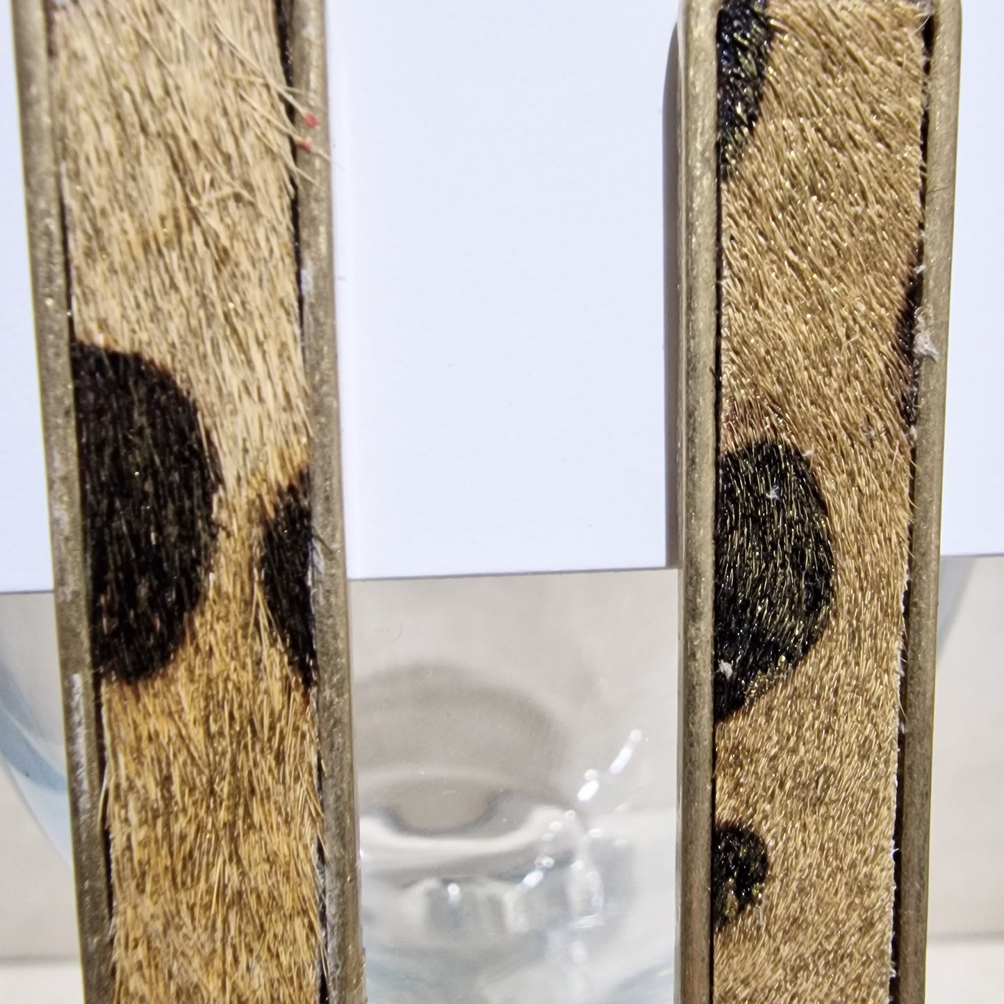 Gold Shimmer Leopard Print Pierced Drop Oblong Fashion Earrings