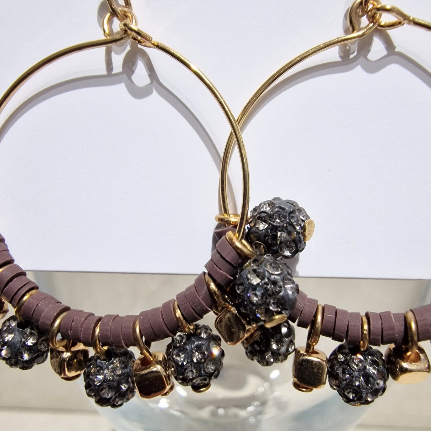 Black Diamond Crystal Ball Beaded Pierced Hoop Fashion Earrings