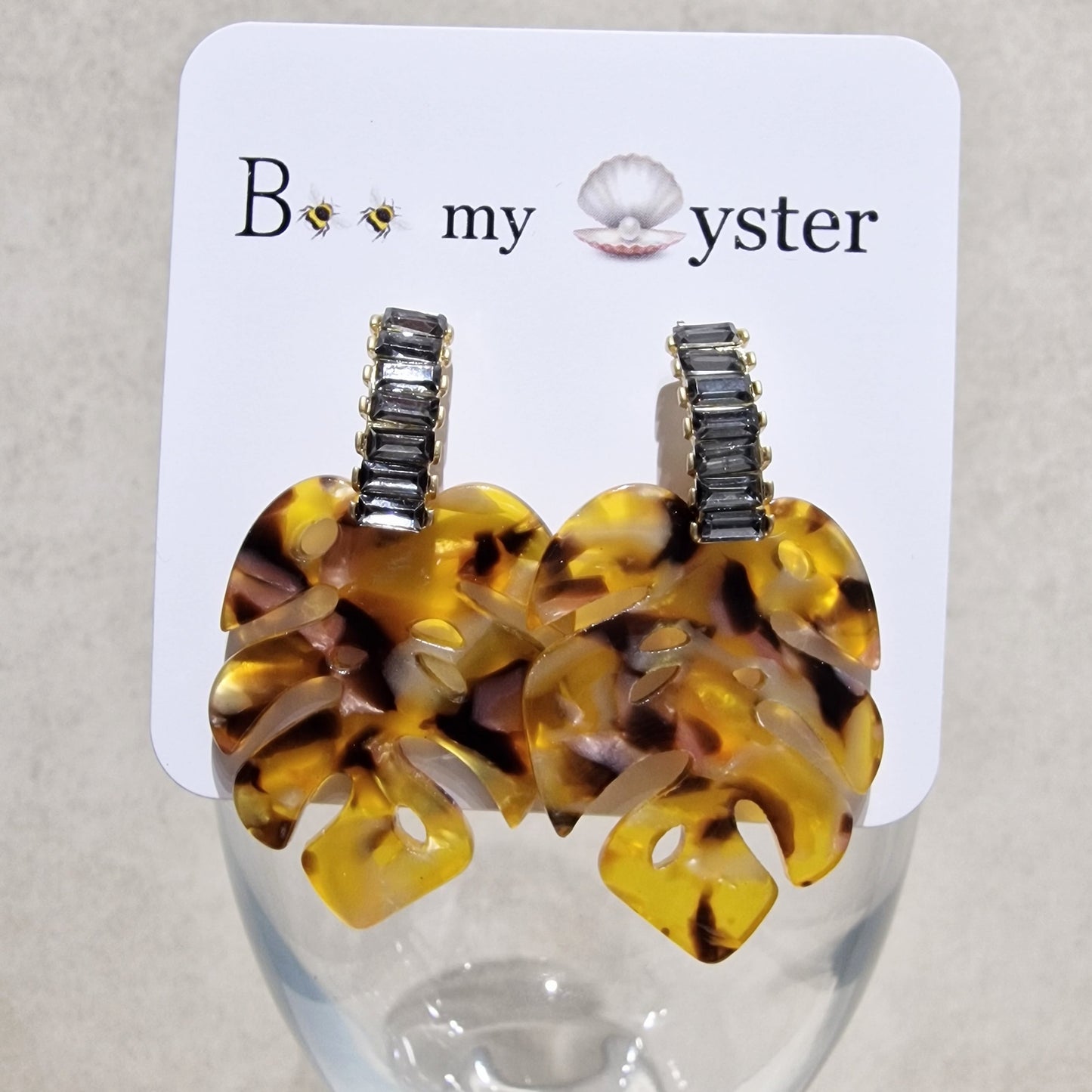 Amber Tortoise Shell Acrylic Palm Leaves Pierced Fashion Earrings