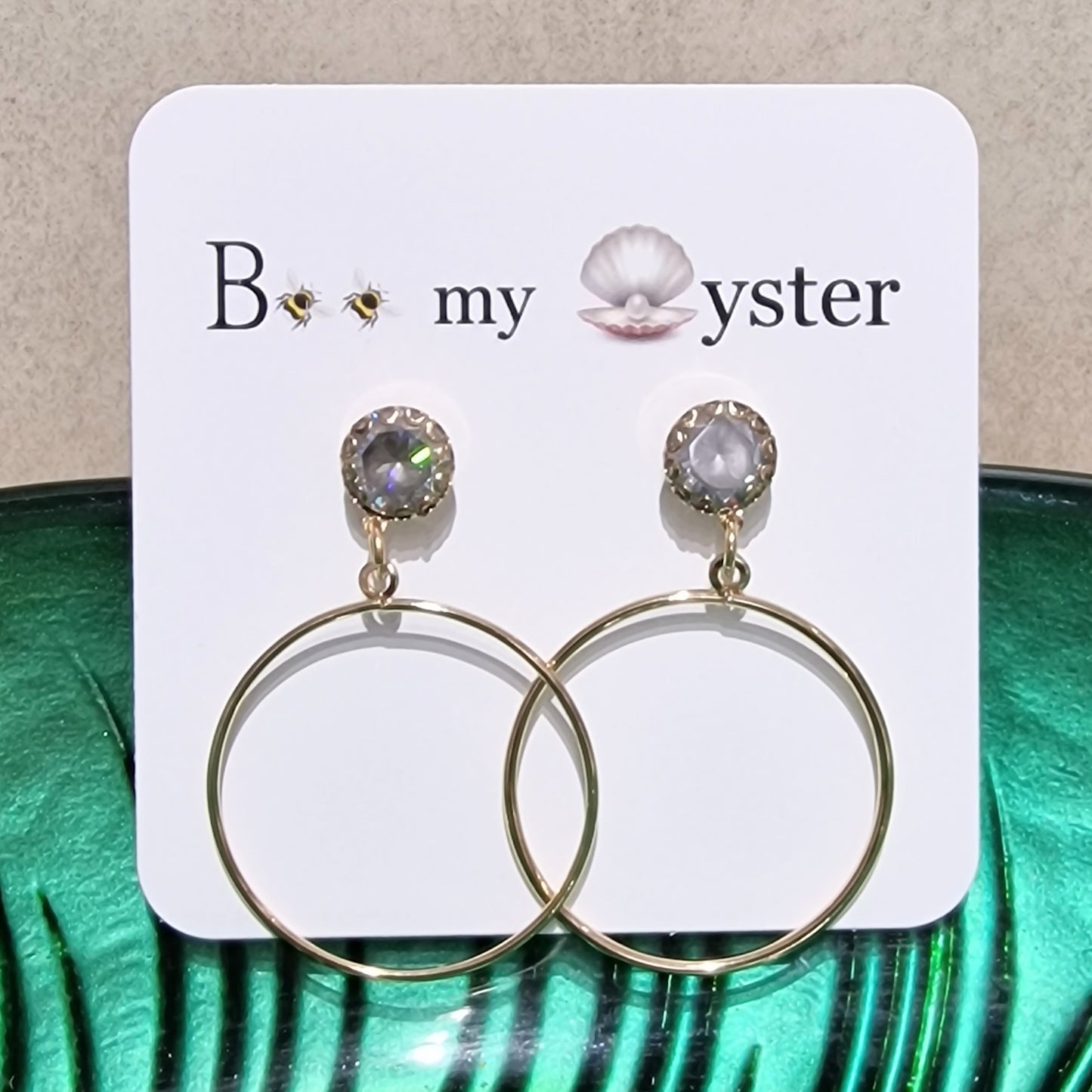 Smoky Grey Crystal Pierced Drop Hoop Fashion Earrings