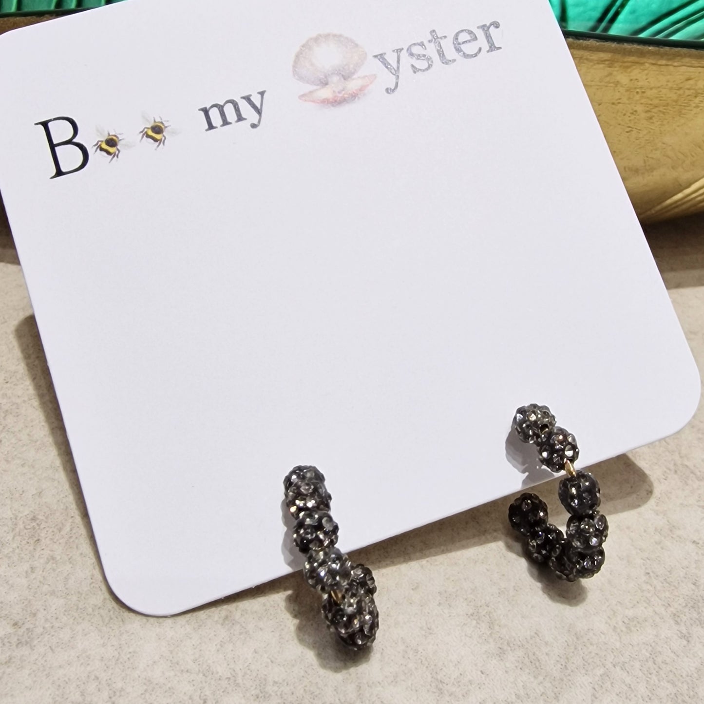 Black Diamond Crystal Ball Pierced Hoop Fashion Earrings