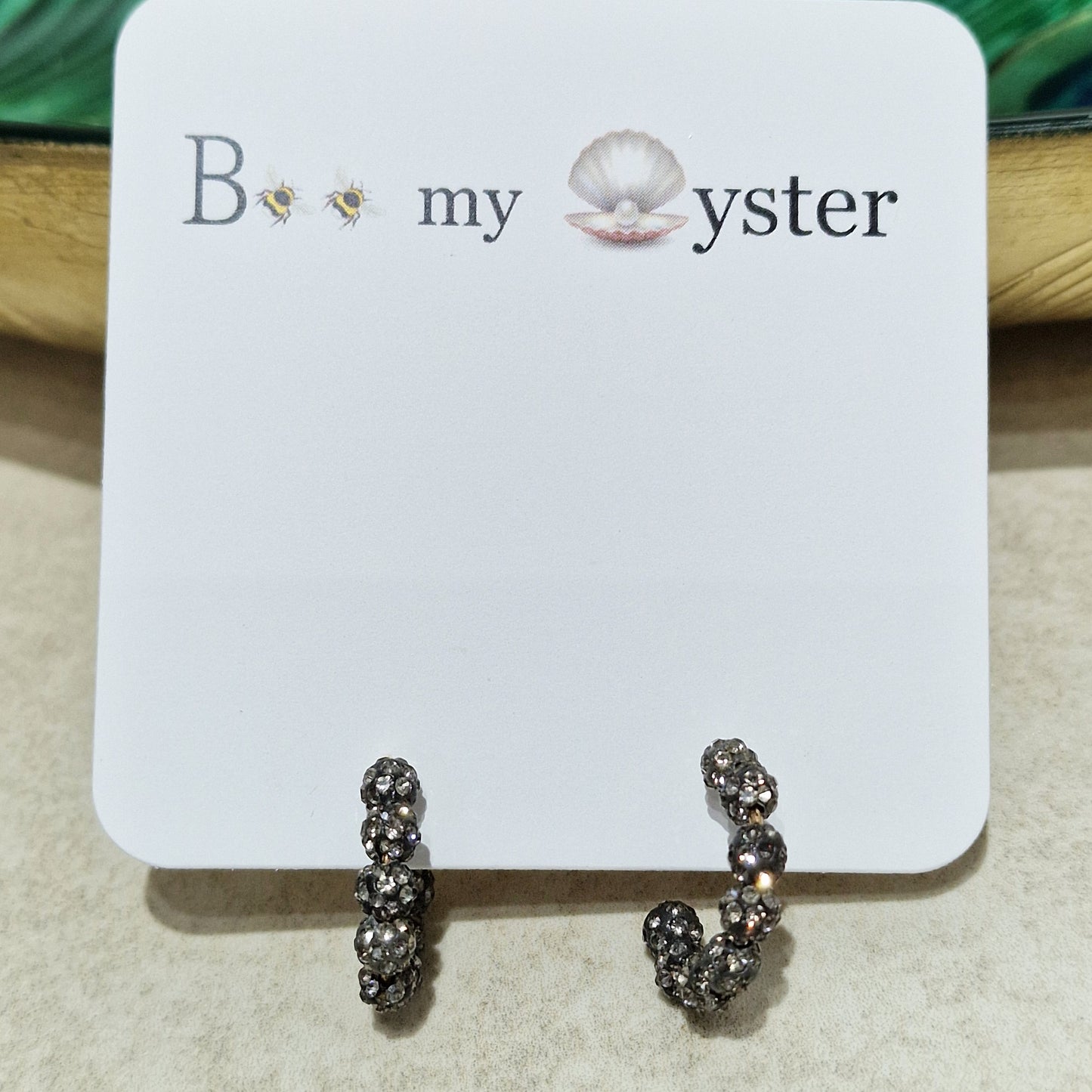 Black Diamond Crystal Ball Pierced Hoop Fashion Earrings