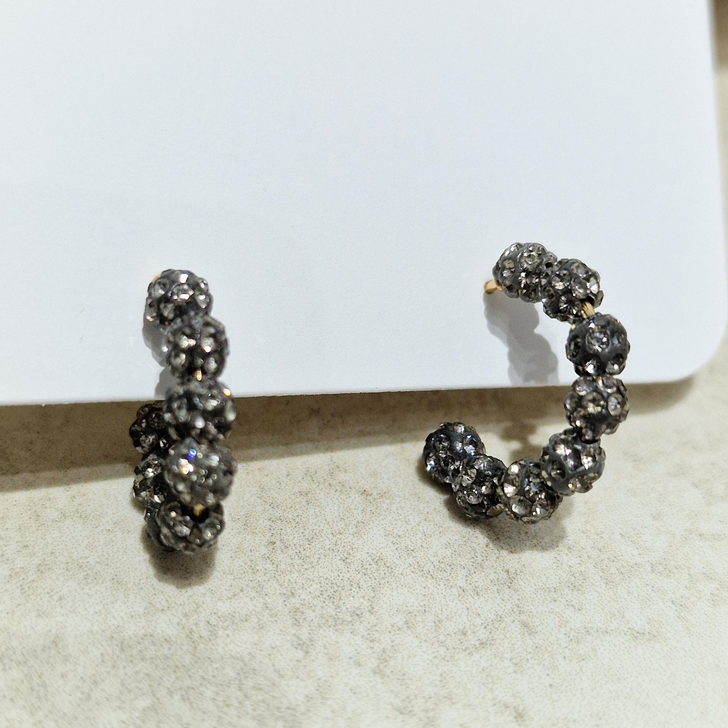 Black Diamond Crystal Ball Pierced Hoop Fashion Earrings