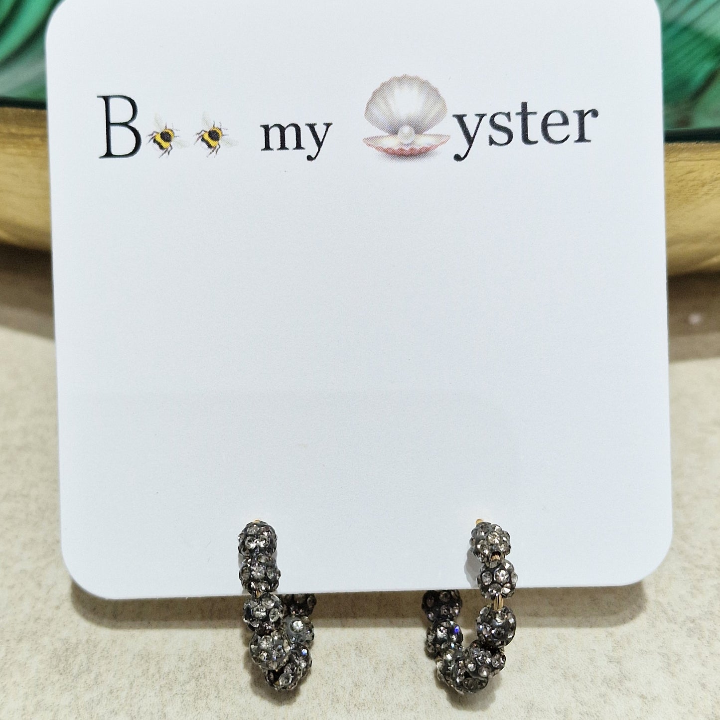 Black Diamond Crystal Ball Pierced Hoop Fashion Earrings