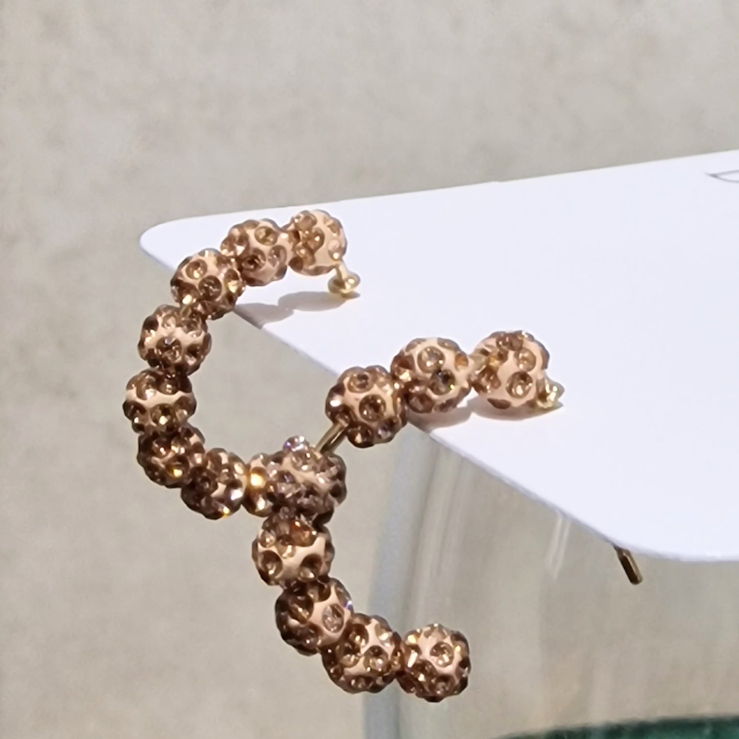 Rose Gold Crystal Ball Pierced Hoop Fashion Earrings