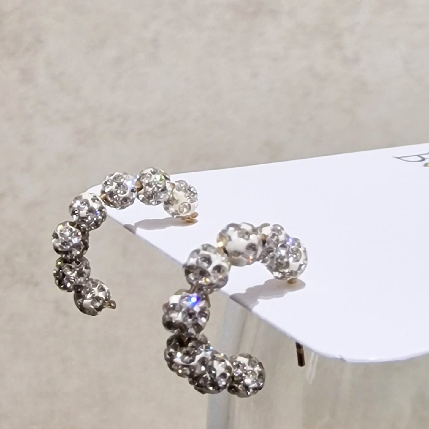 White Clear Crystal Ball Pierced Hoop Fashion Earrings