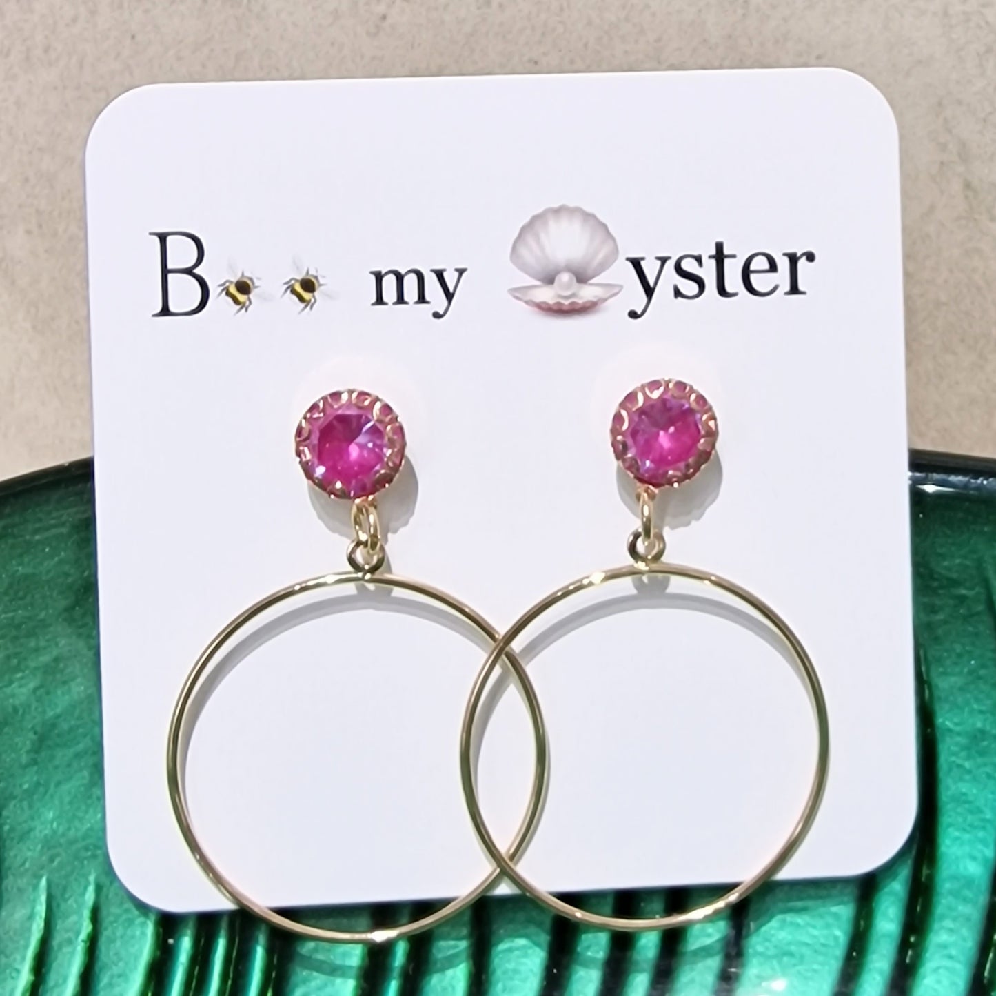 Pink Crystal Pierced Drop Hoop Fashion Earrings