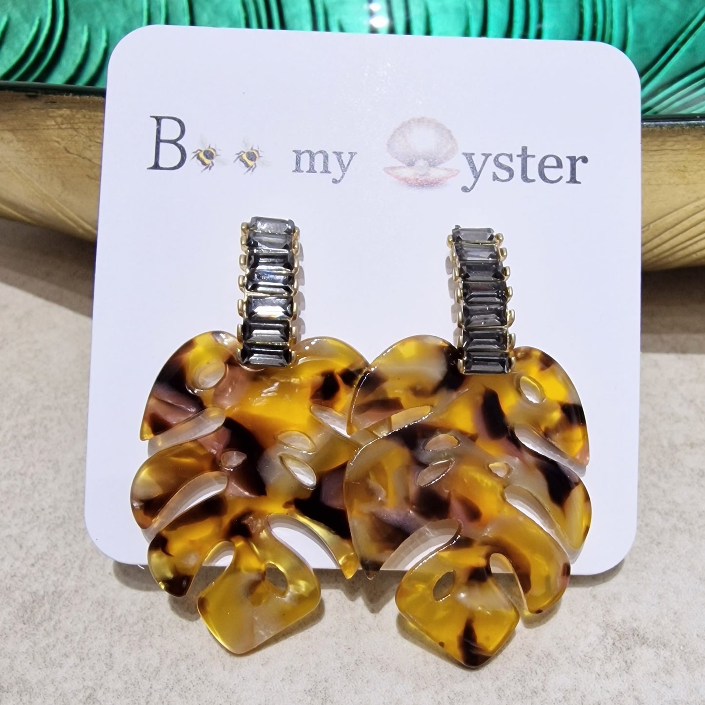 Amber Tortoise Shell Acrylic Palm Leaves Pierced Fashion Earrings