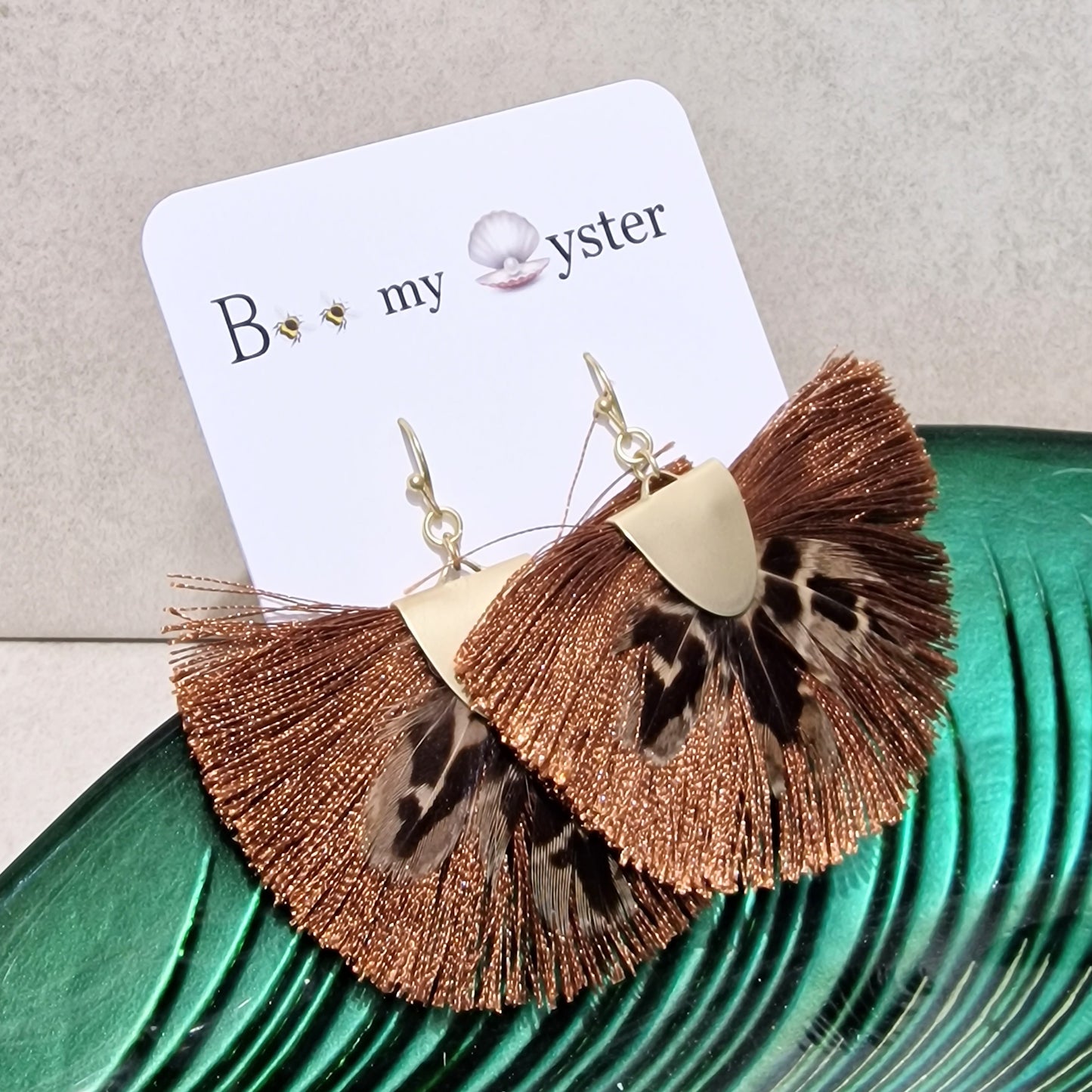 Stunning Brown Silk Fan Pierced Fashion Earrings
