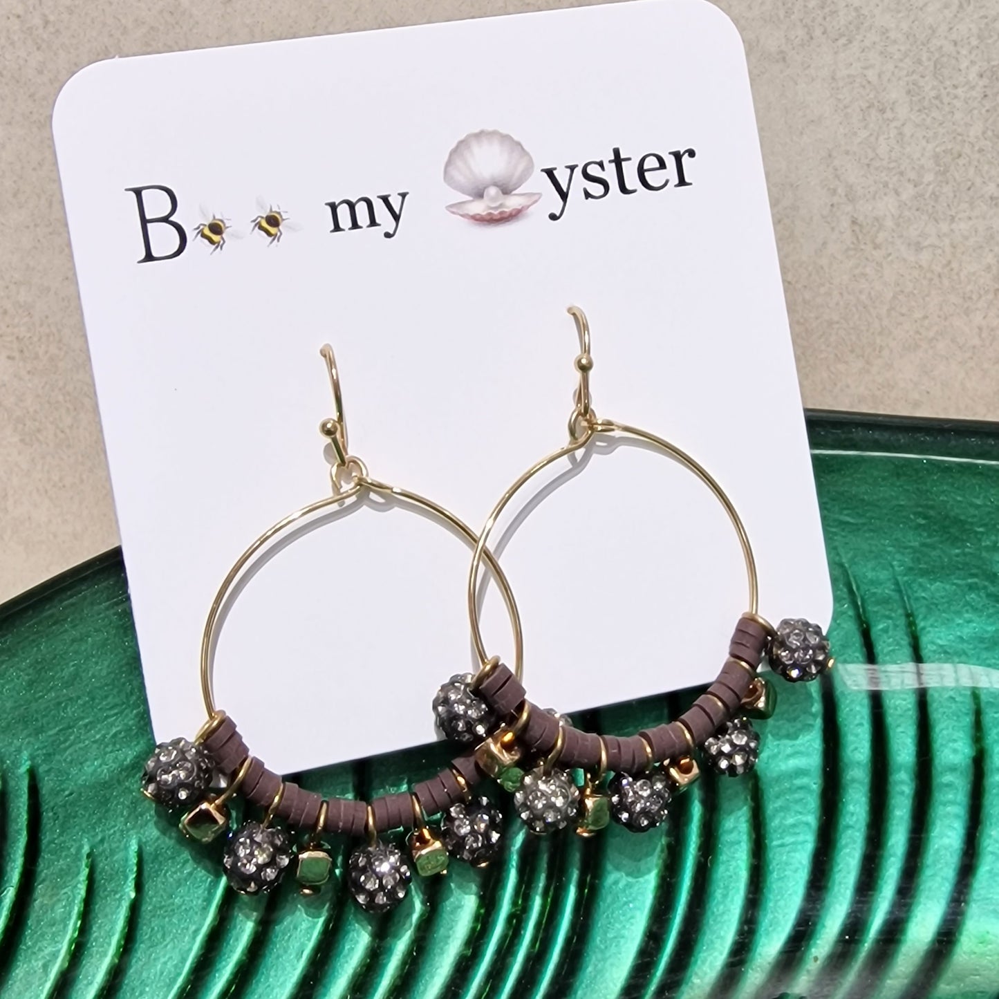 Black Diamond Crystal Ball Beaded Pierced Hoop Fashion Earrings