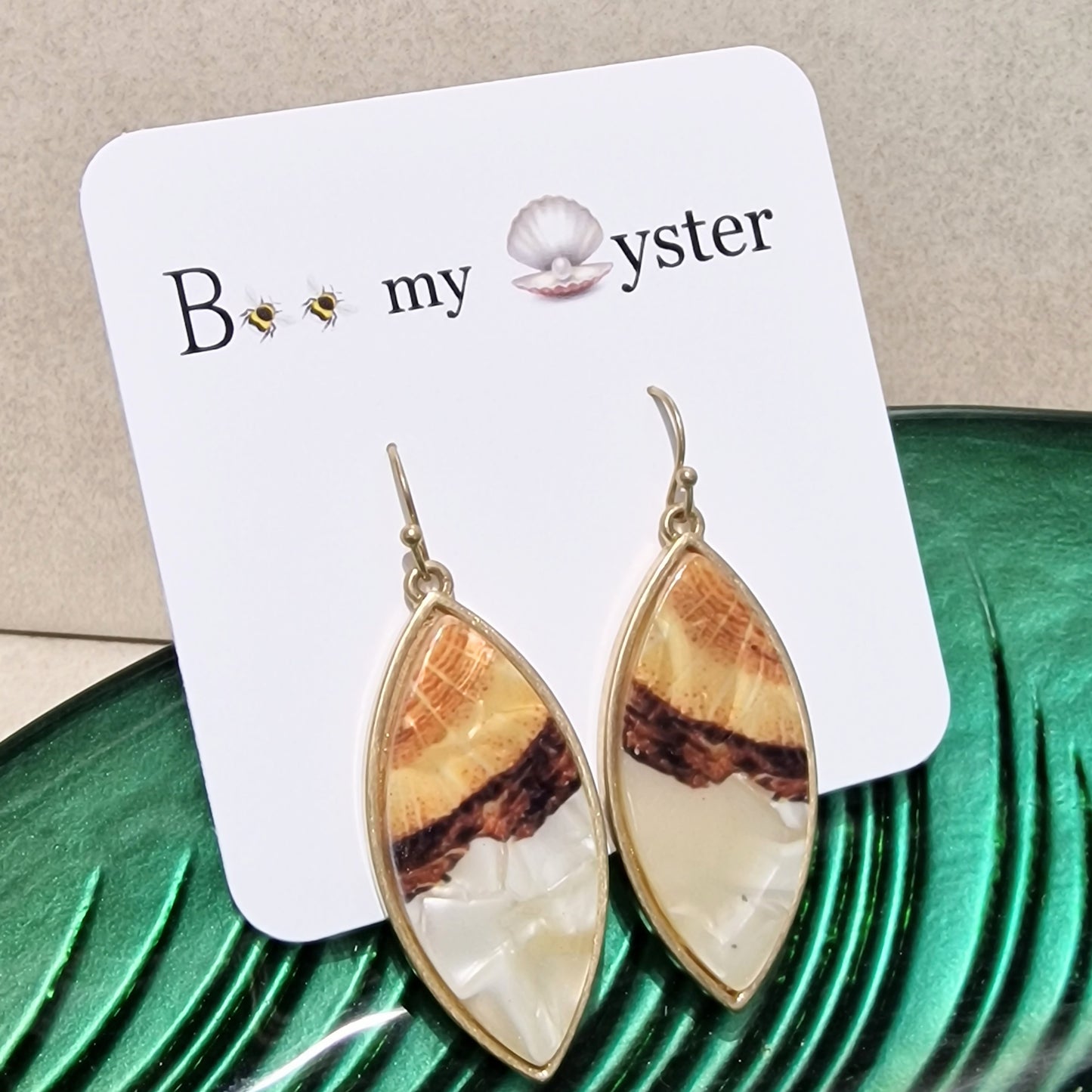 Beige Long Acrylic Pierced Drop Fashion Earrings