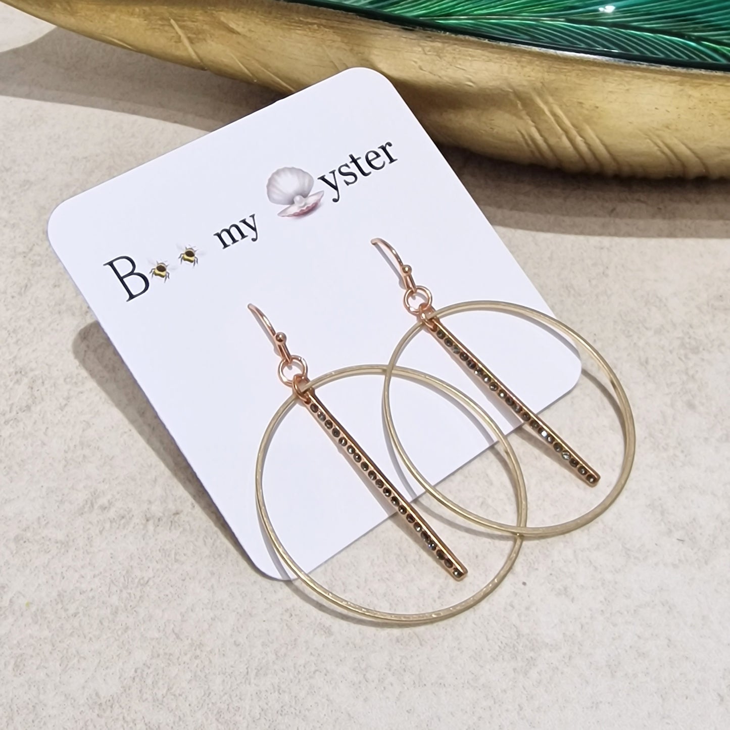 Rose Gold Crystal Bar Pierced Hoop Fashion Earrings