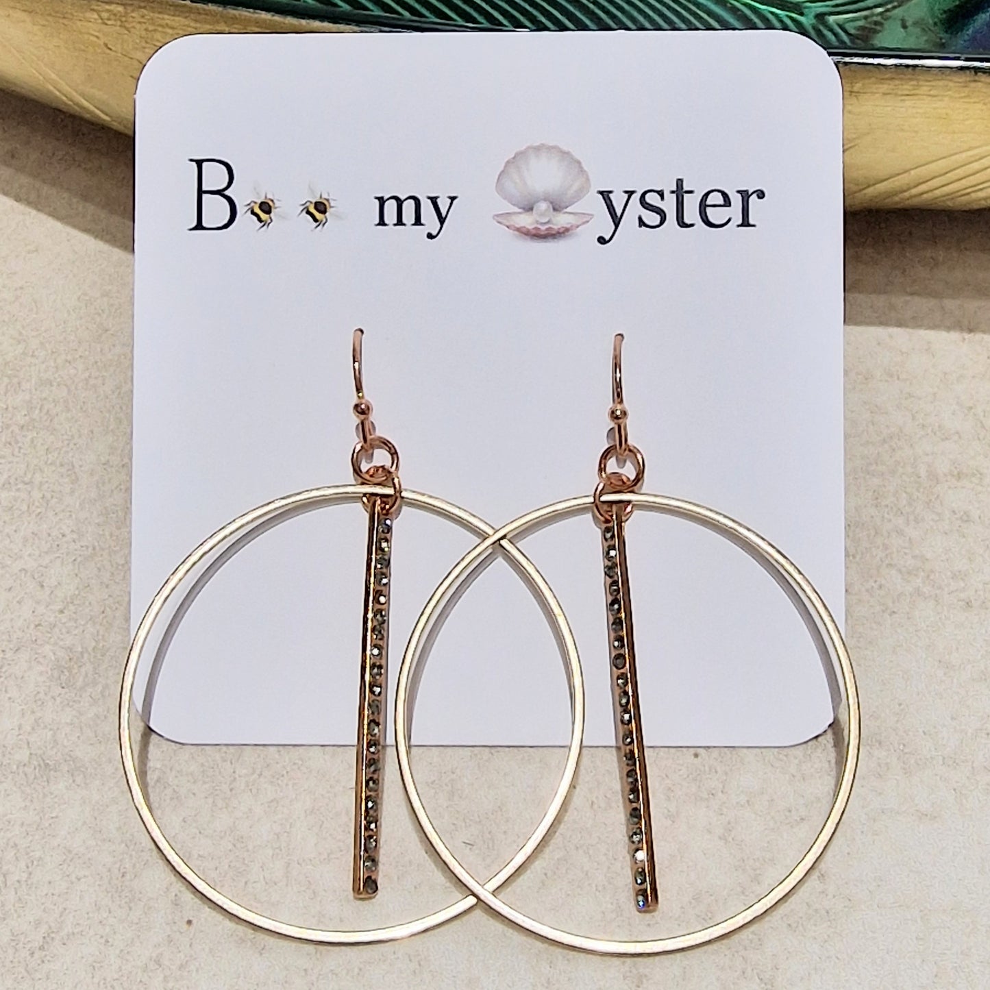 Rose Gold Crystal Bar Pierced Hoop Fashion Earrings