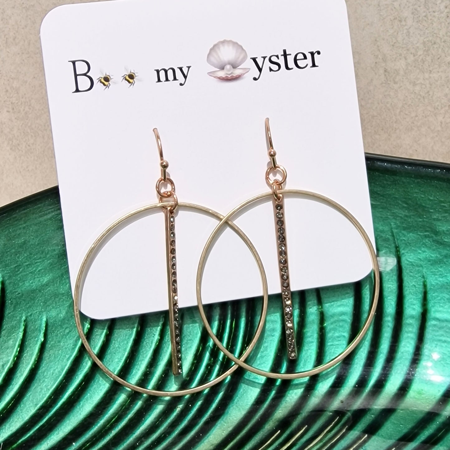 Rose Gold Crystal Bar Pierced Hoop Fashion Earrings