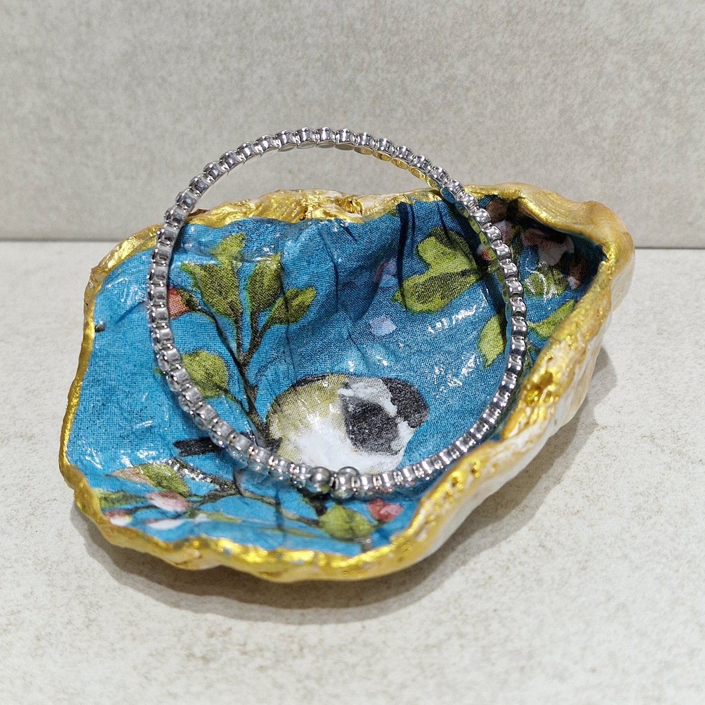 Blue Tit Bird Flower Blossom Special Oyster Shell Trinket Dish