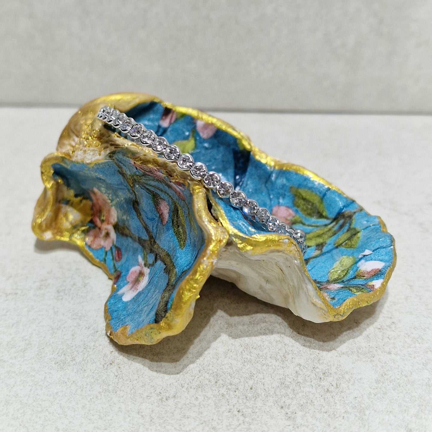 Blue Tit Bird Flower Blossom Special Oyster Shell Trinket Dish