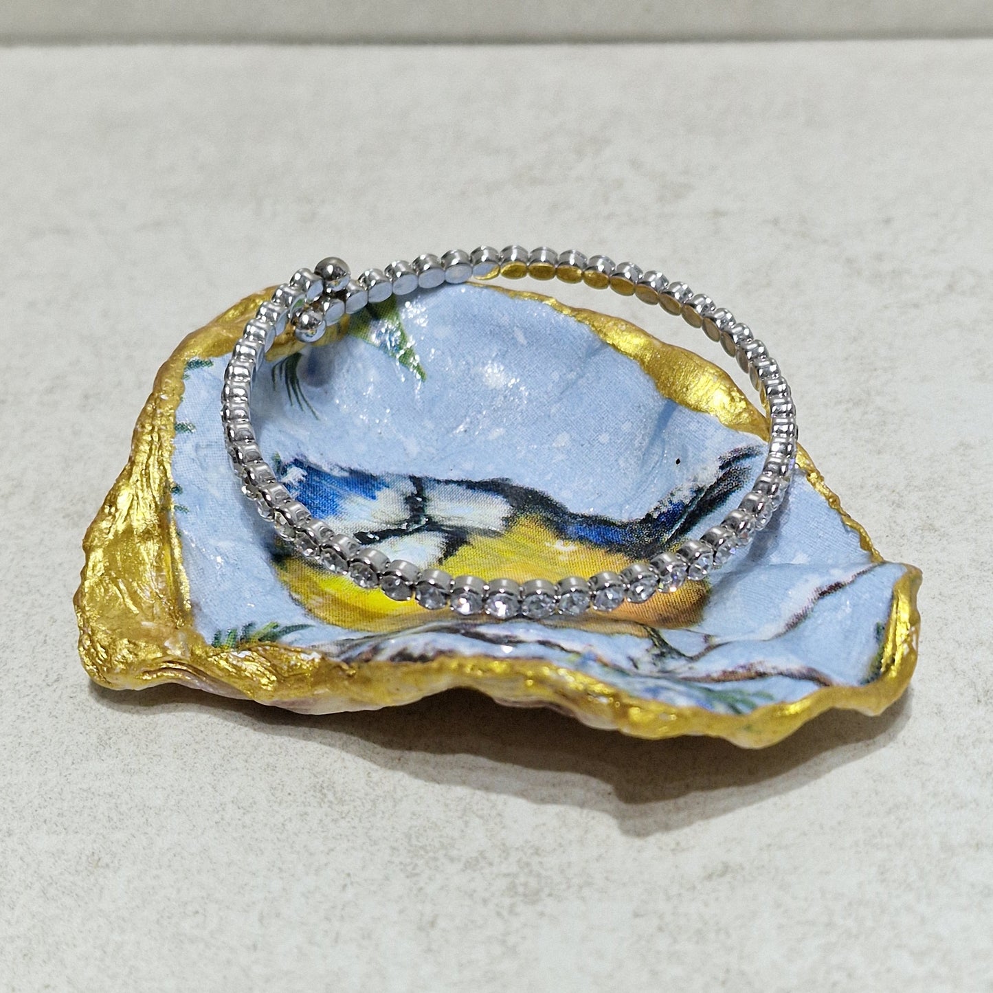Winter Blue Tit Bird in Snow Oyster Shell Trinket Dish