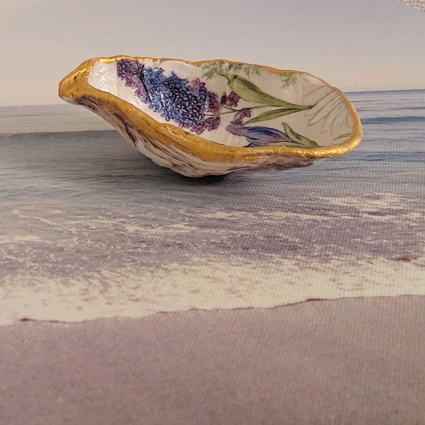 Iris Blue Flower Special Oyster Shell Trinket Dish