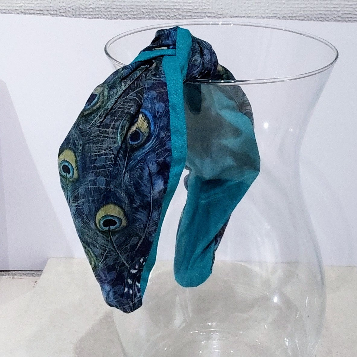 Hairband Liberty of London Peacock Feather Cotton Fabric Bespoke Top Knot Headband