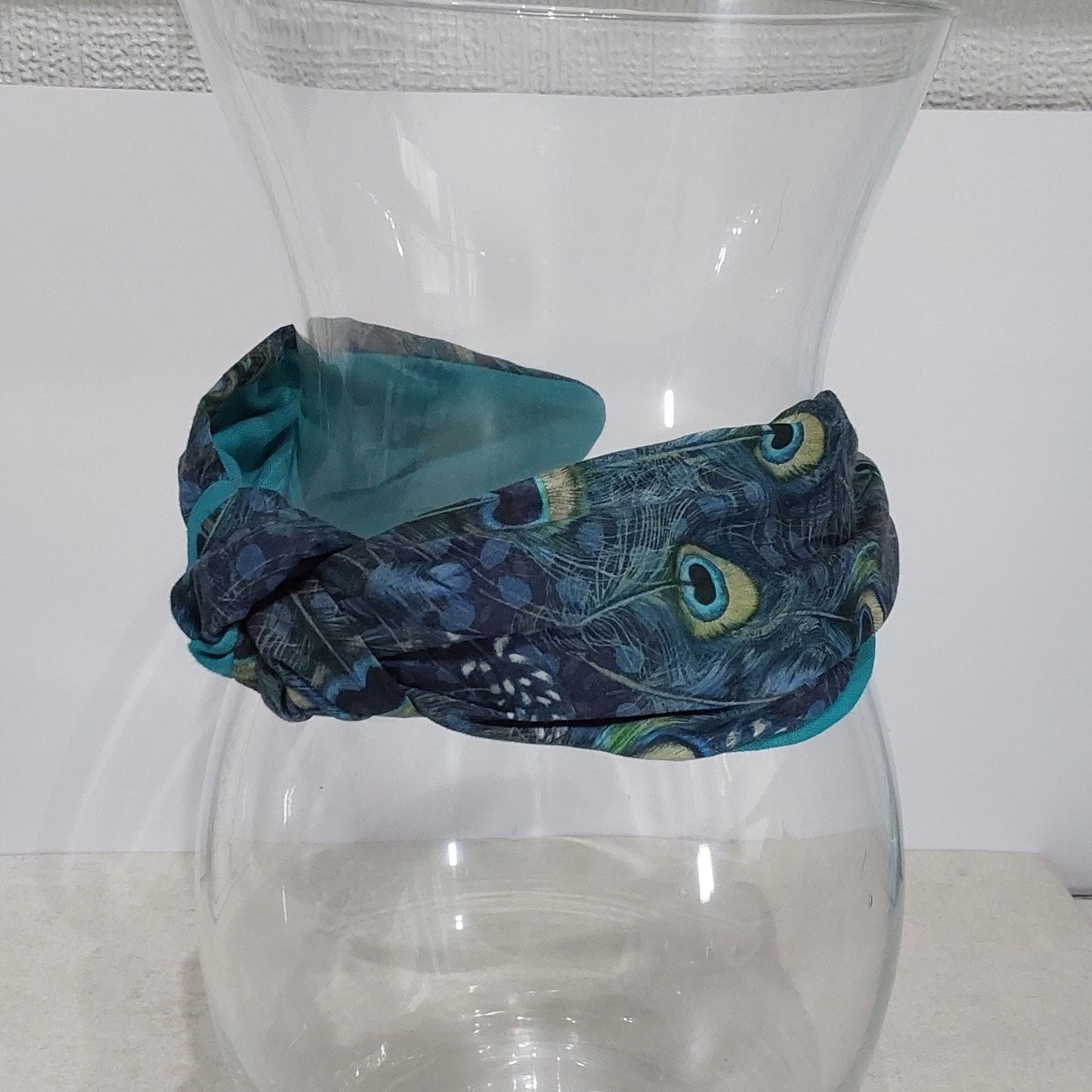 Hairband Liberty of London Peacock Feather Cotton Fabric Bespoke Top Knot Headband