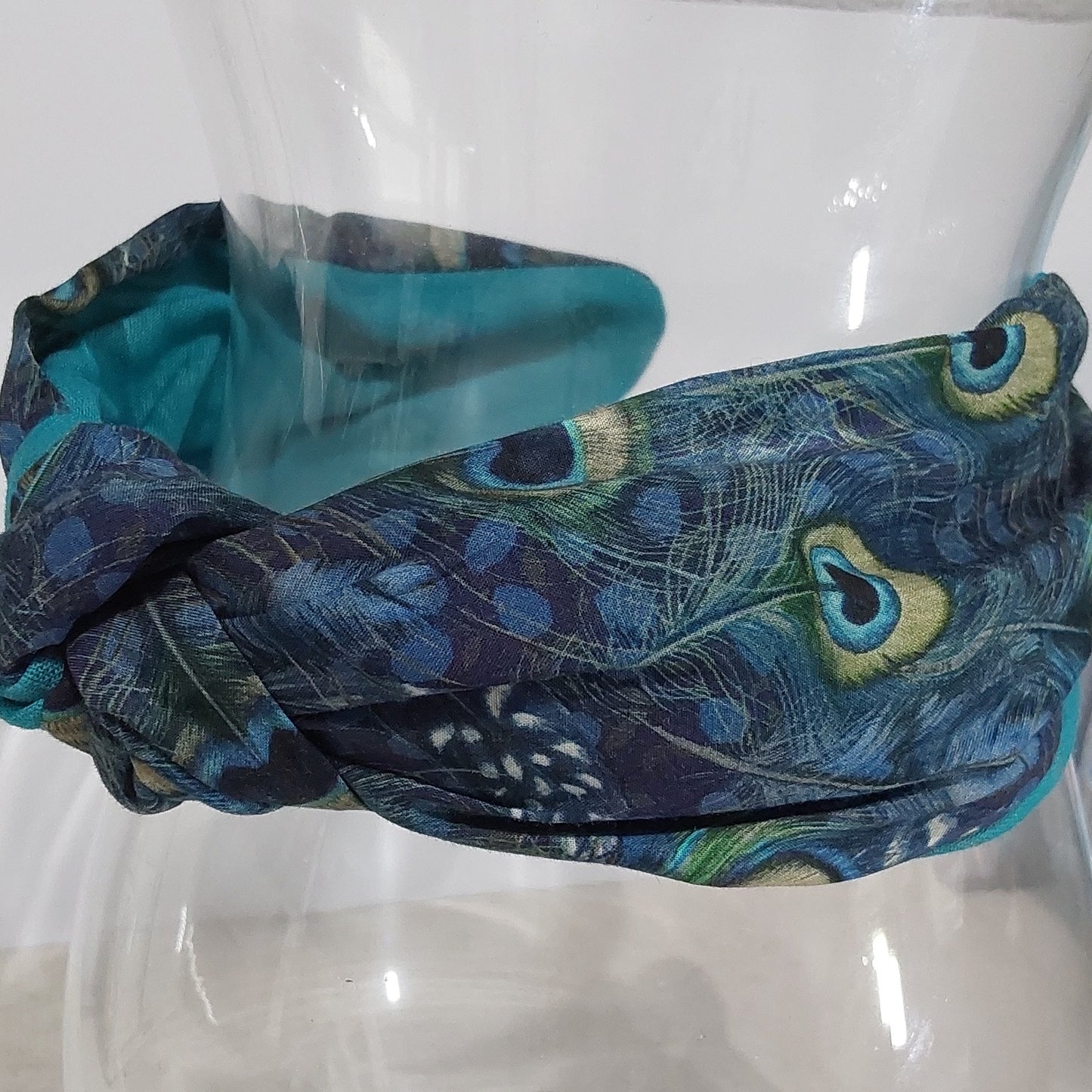 Hairband Liberty of London Peacock Feather Cotton Fabric Bespoke Top Knot Headband