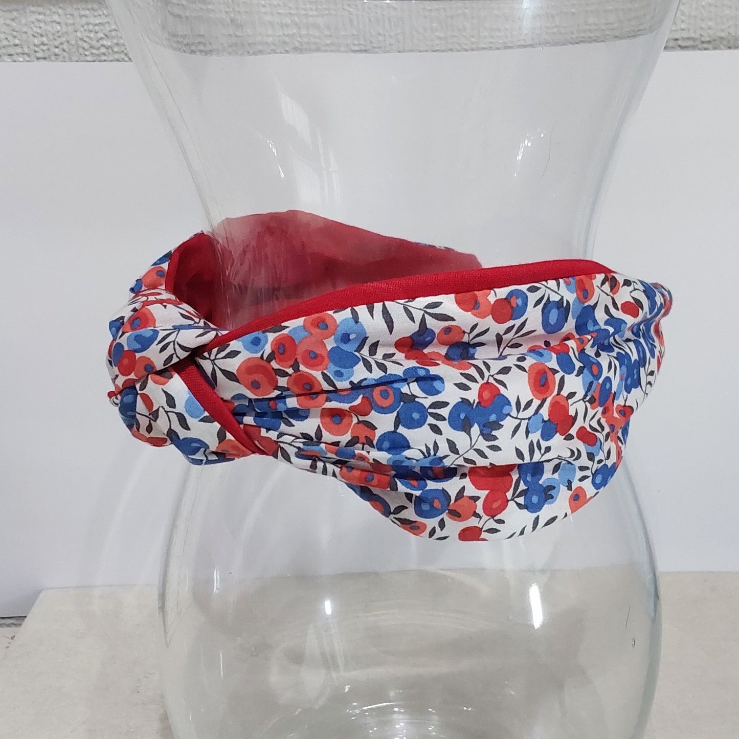 Hairband Liberty of London Wiltshire Berry Red Blue Cotton Fabric Bespoke Top Knot Headband