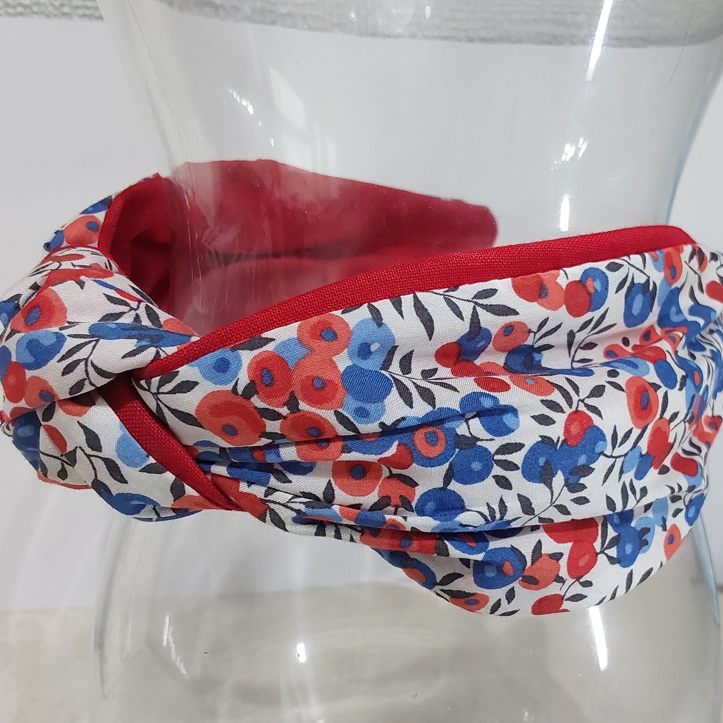 Hairband Liberty of London Wiltshire Berry Red Blue Cotton Fabric Bespoke Top Knot Headband