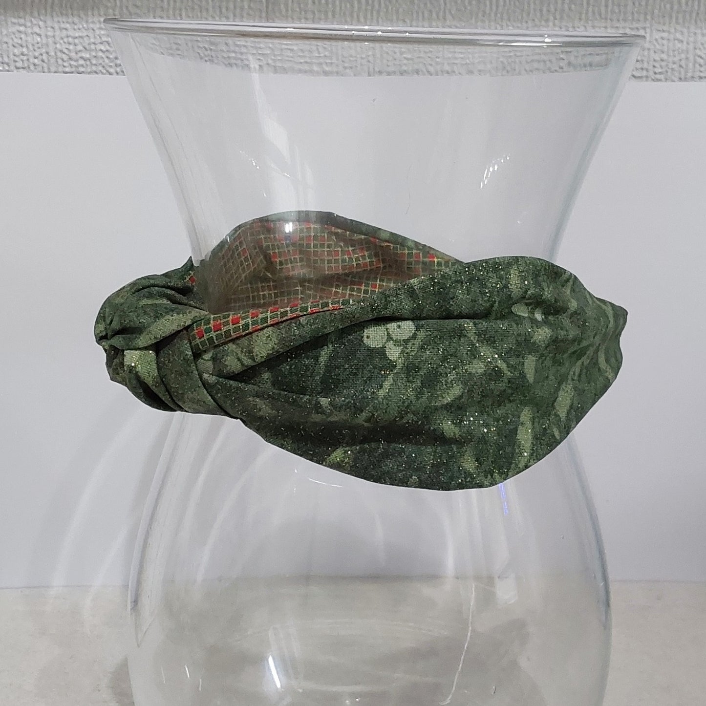 Hairband Green Mistletoe Glitter Cotton Fabric Bespoke Top Knot Headband