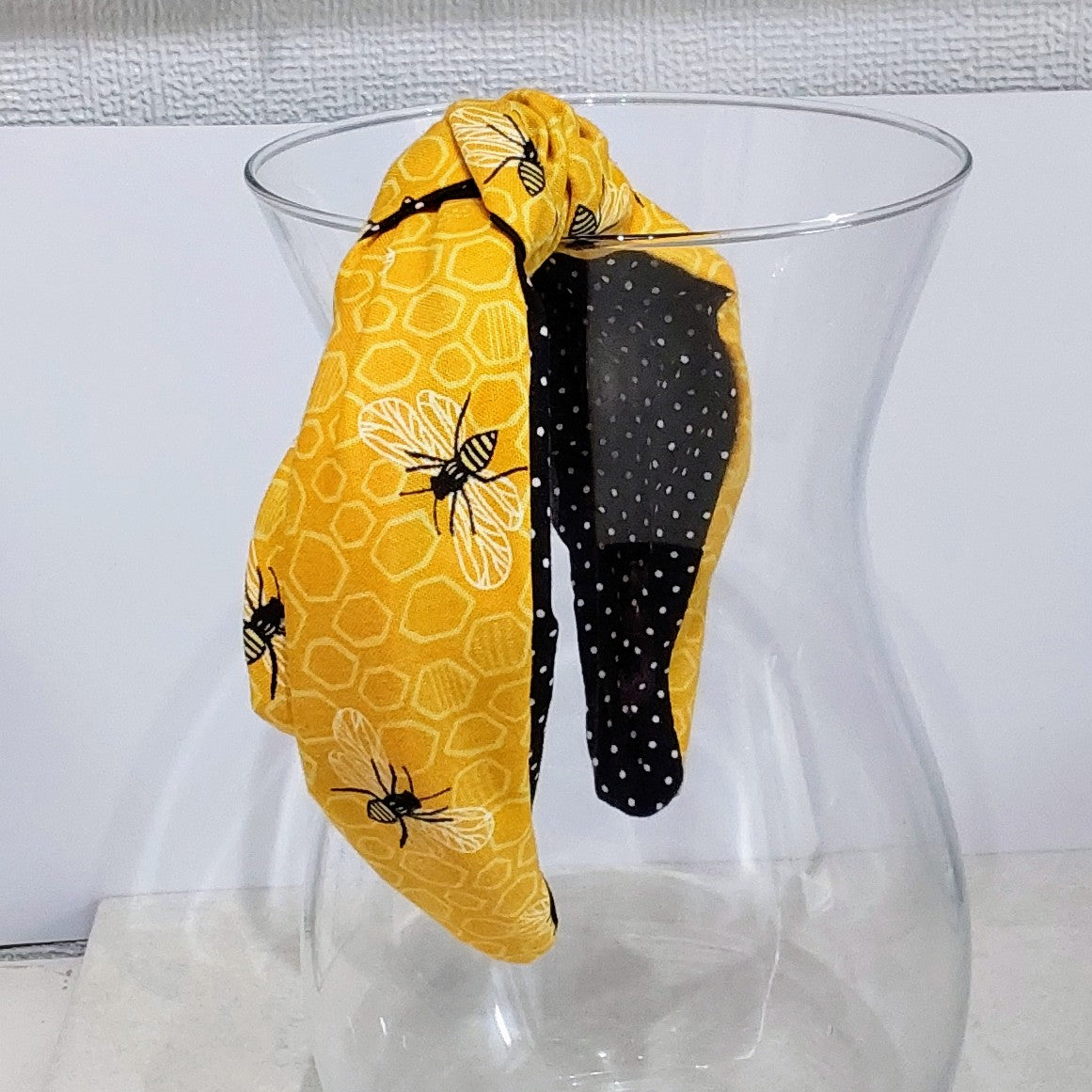Hairband Yellow Bee Honeycomb Cotton Fabric Bespoke Top Knot Headband